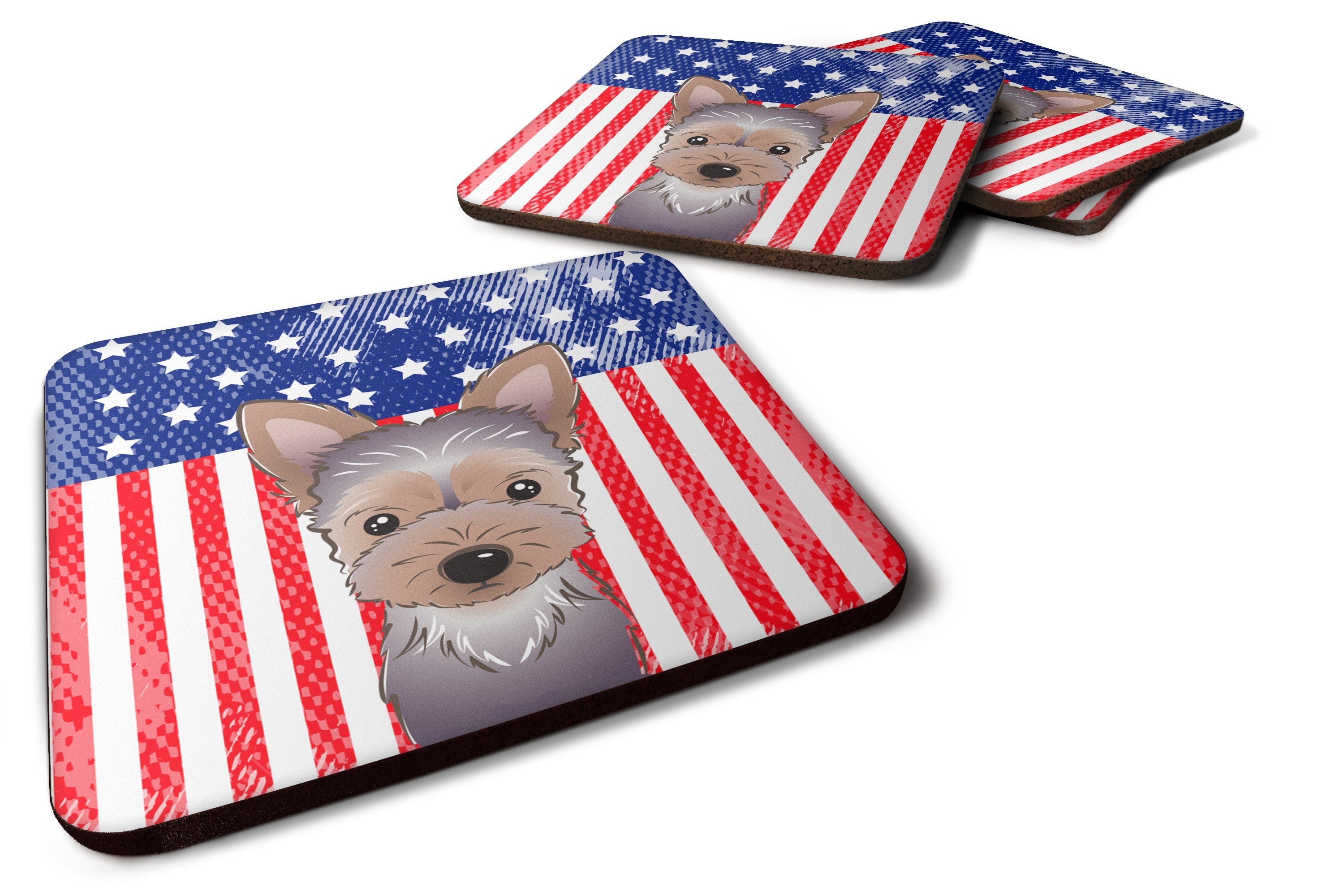 American Flag and Yorkie Puppy Foam Coasters Set of 4 Cup Coasters for Indoor Outdoor, Tabletop Protection, Anti Slip, Mouse pad Material