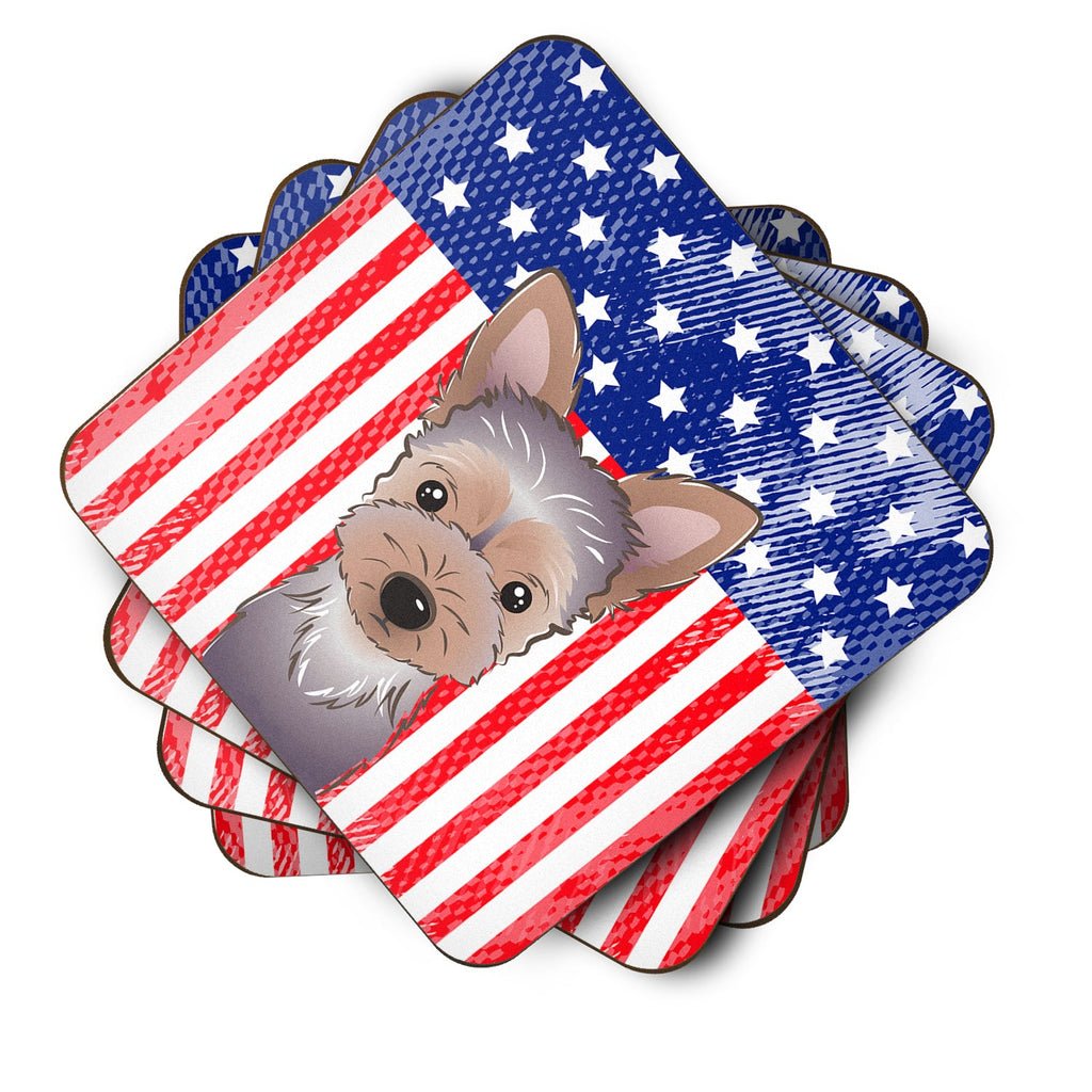American Flag and Yorkie Puppy Foam Coasters Set of 4 Cup Coasters for Indoor Outdoor, Tabletop Protection, Anti Slip, Mouse pad Material