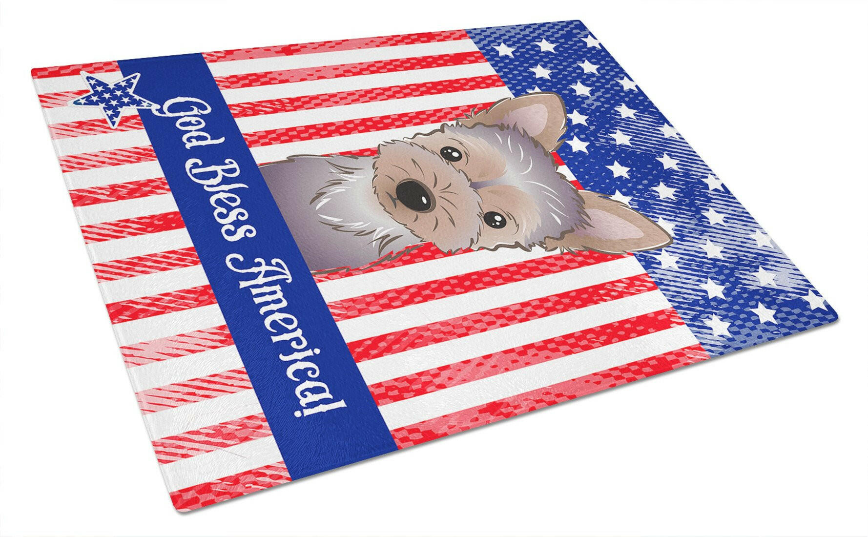 American Flag and Yorkie Puppy Cutting Board Tempered Glass Kitchen Cutting Surface, Heat Resistant Chopping, Non-Slip Feet, Food Prep & Serving