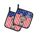 American Flag and Yorkie Puppy Pot Holder Set of 2 Heat Resistant Quilted Hot Pads 7.5 x 7.5 Inch, Insulated Kitchen Trivets for Cooking & Baking