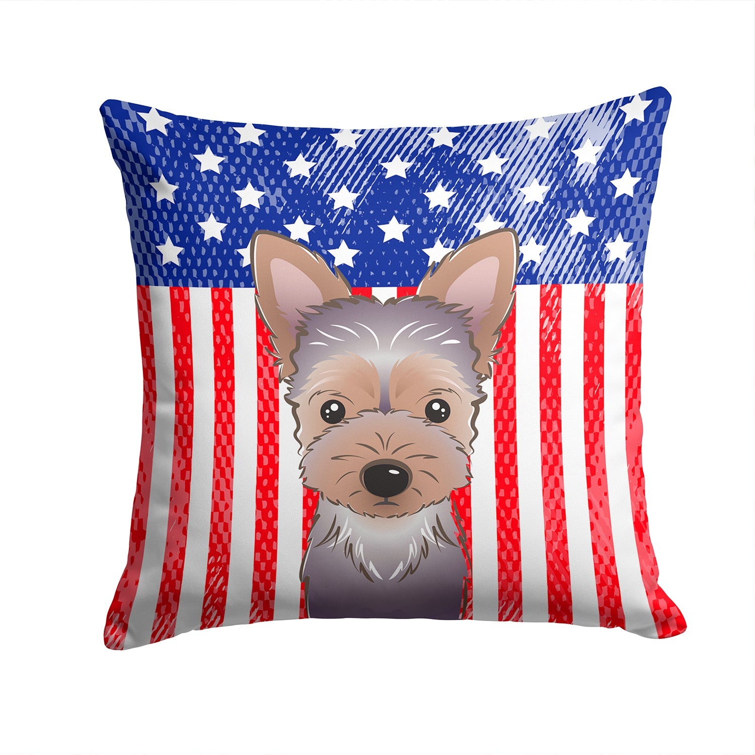 American Flag and Yorkie Puppy Decorative Throw Pillow 14x14 Indoor Outdoor Accent Cushion, Fabric Cover with Insert for Sofa, Bed, Porch & Living Room