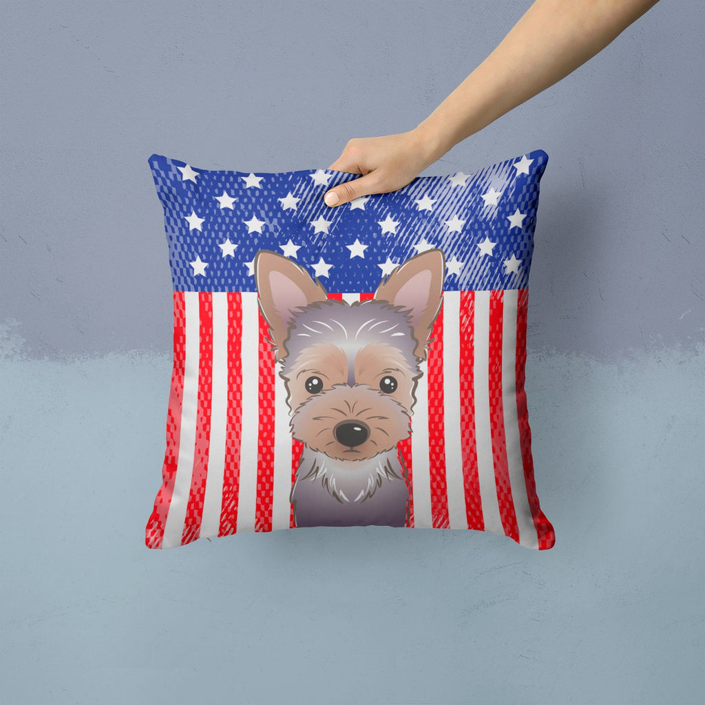 American Flag and Yorkie Puppy Decorative Throw Pillow 14x14 Indoor Outdoor Accent Cushion, Fabric Cover with Insert for Sofa, Bed, Porch & Living Room