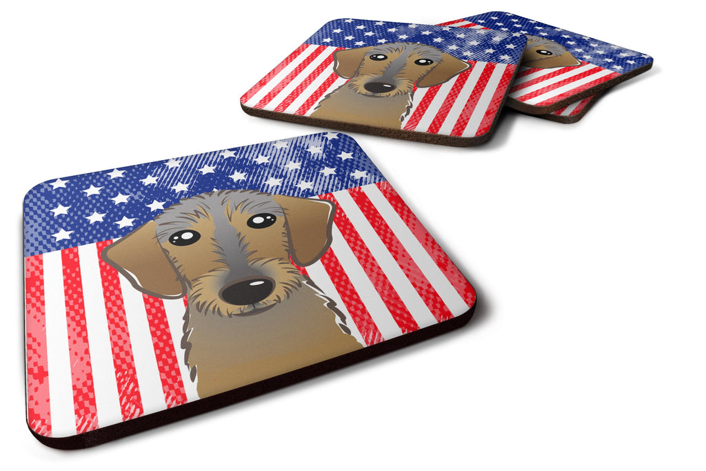 American Flag and Wirehaired Dachshund Foam Coasters Set of 4 Cup Coasters for Indoor Outdoor, Tabletop Protection, Anti Slip, Mouse pad Material