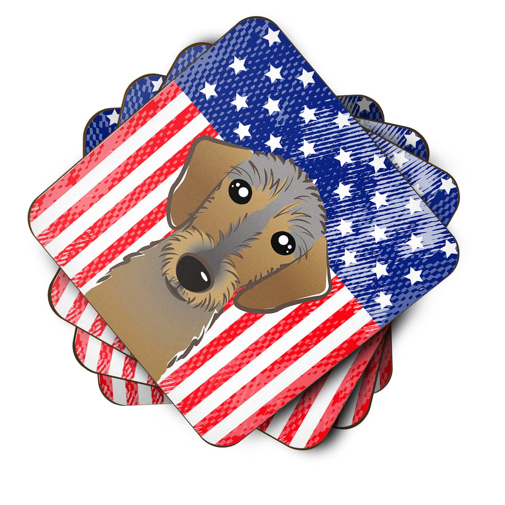 American Flag and Wirehaired Dachshund Foam Coasters Set of 4 Cup Coasters for Indoor Outdoor, Tabletop Protection, Anti Slip, Mouse pad Material