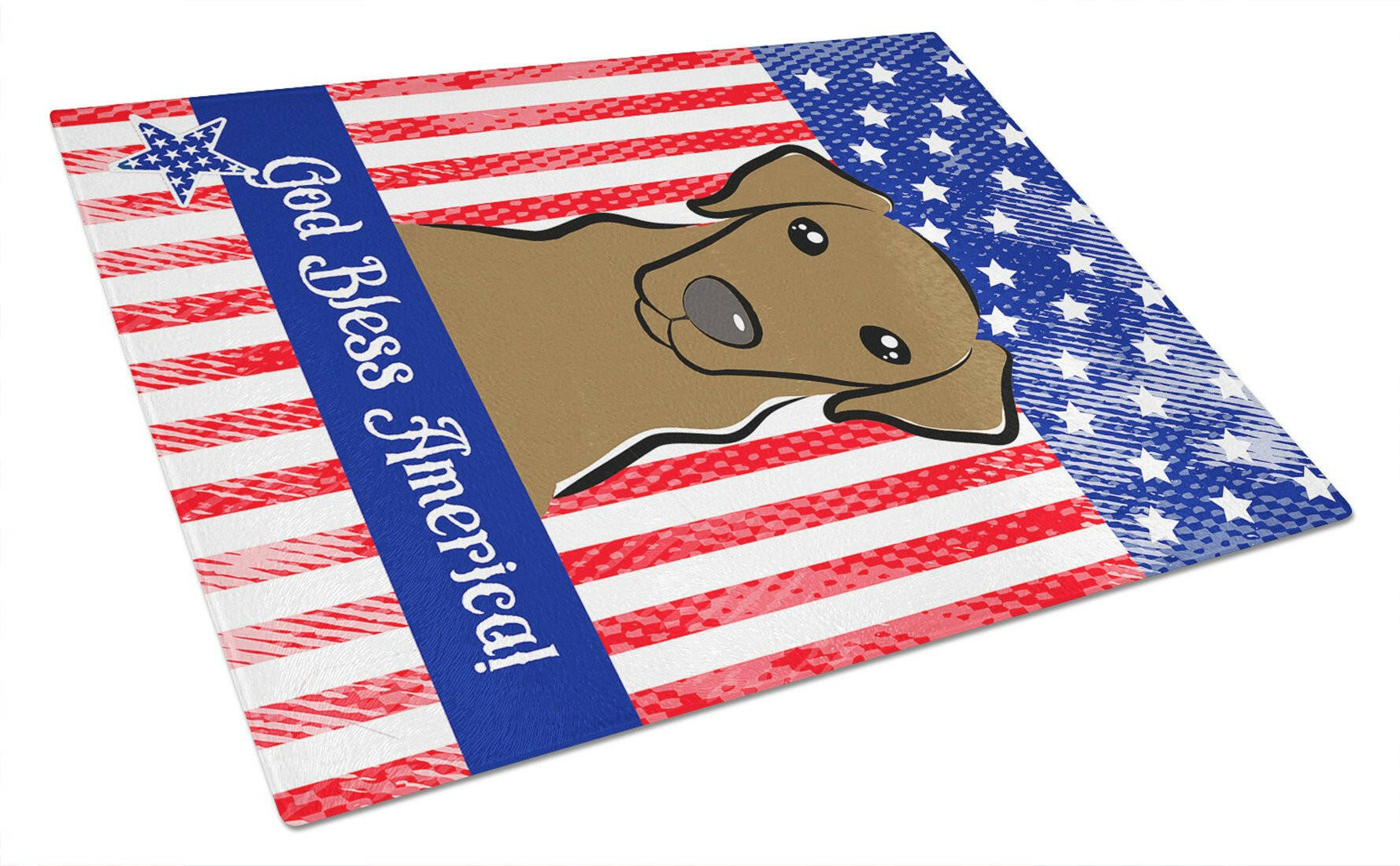 American Flag and Wirehaired Dachshund Cutting Board Tempered Glass Kitchen Cutting Surface, Heat Resistant Chopping, Non-Slip Feet, Food Prep & Serving