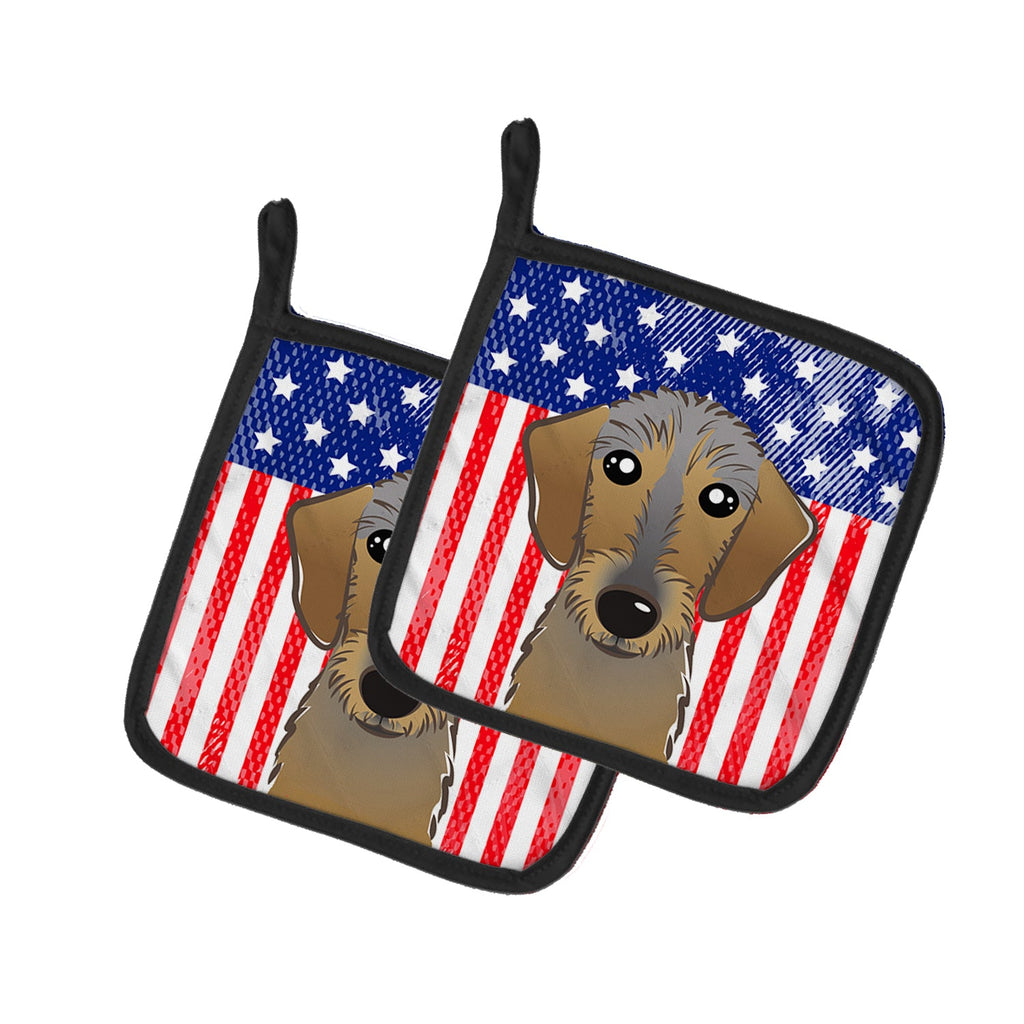 American Flag and Wirehaired Dachshund Pot Holder Set of 2 Heat Resistant Quilted Hot Pads 7.5 x 7.5 Inch, Insulated Kitchen Trivets for Cooking & Baking