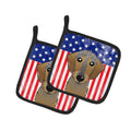 American Flag and Wirehaired Dachshund Pot Holder Set of 2 Heat Resistant Quilted Hot Pads 7.5 x 7.5 Inch, Insulated Kitchen Trivets for Cooking & Baking