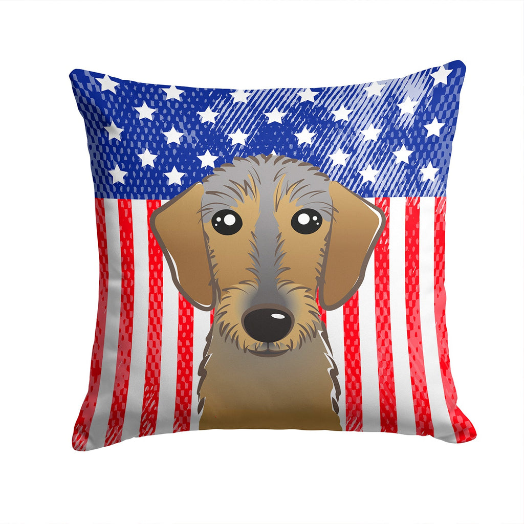 American Flag and Wirehaired Dachshund Decorative Throw Pillow 14x14 Indoor Outdoor Accent Cushion, Fabric Cover with Insert for Sofa, Bed, Porch & Living Room