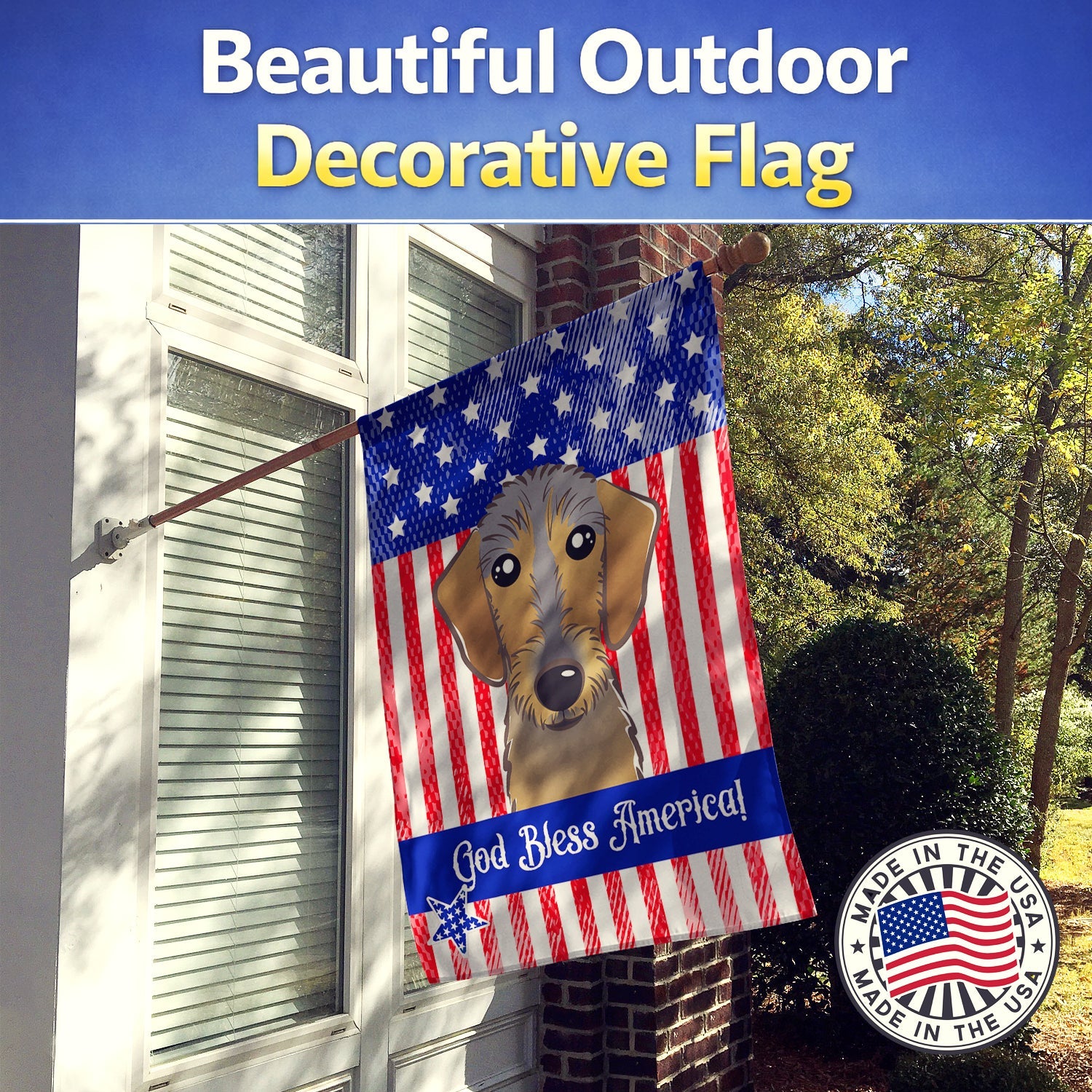 American Flag and Chocolate Labrador House Flag 28x40 Porch Sleeve Pole Decorative Outside Yard Banner Artwork Wall Hanging, Polyester