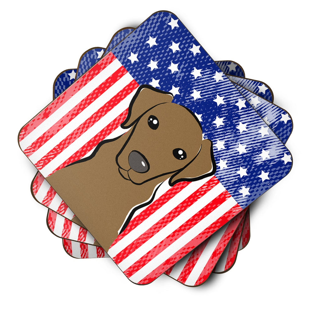 American Flag and Chocolate Labrador Foam Coasters Set of 4 Cup Coasters for Indoor Outdoor, Tabletop Protection, Anti Slip, Mouse pad Material