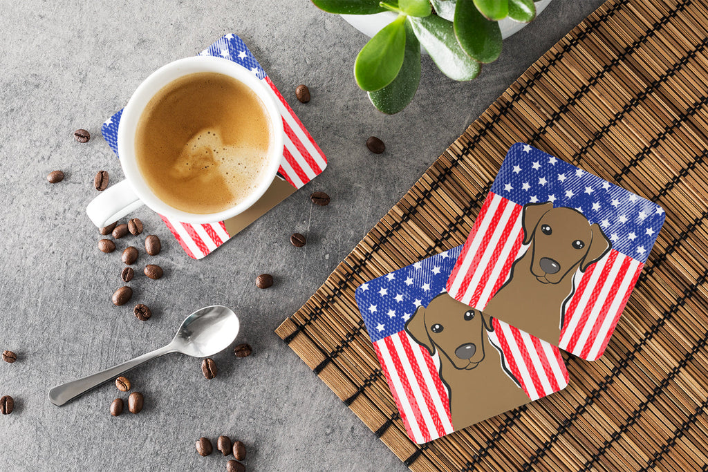 American Flag and Chocolate Labrador Foam Coasters Set of 4 Cup Coasters for Indoor Outdoor, Tabletop Protection, Anti Slip, Mouse pad Material