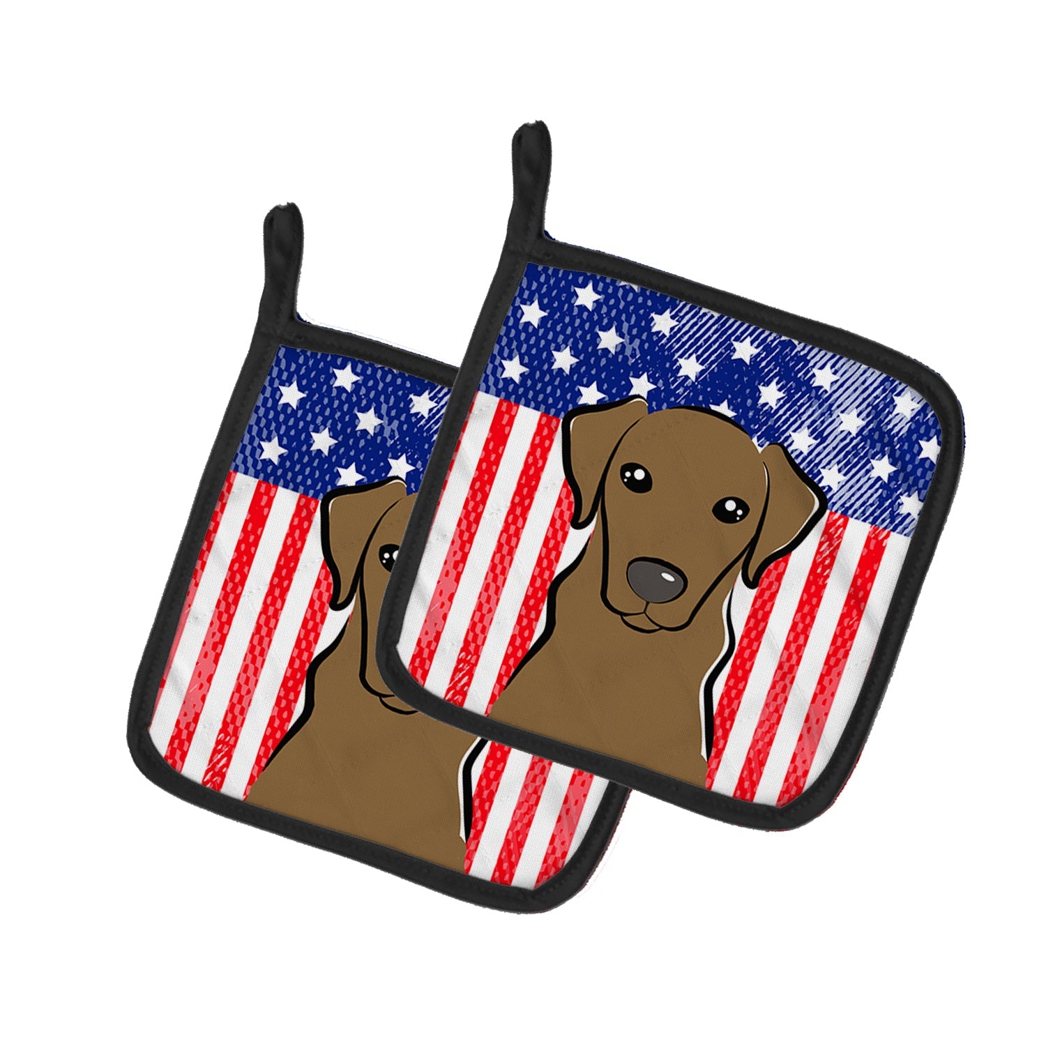 American Flag and Chocolate Labrador Pot Holder Set of 2 Heat Resistant Quilted Hot Pads 7.5 x 7.5 Inch, Insulated Kitchen Trivets for Cooking & Baking
