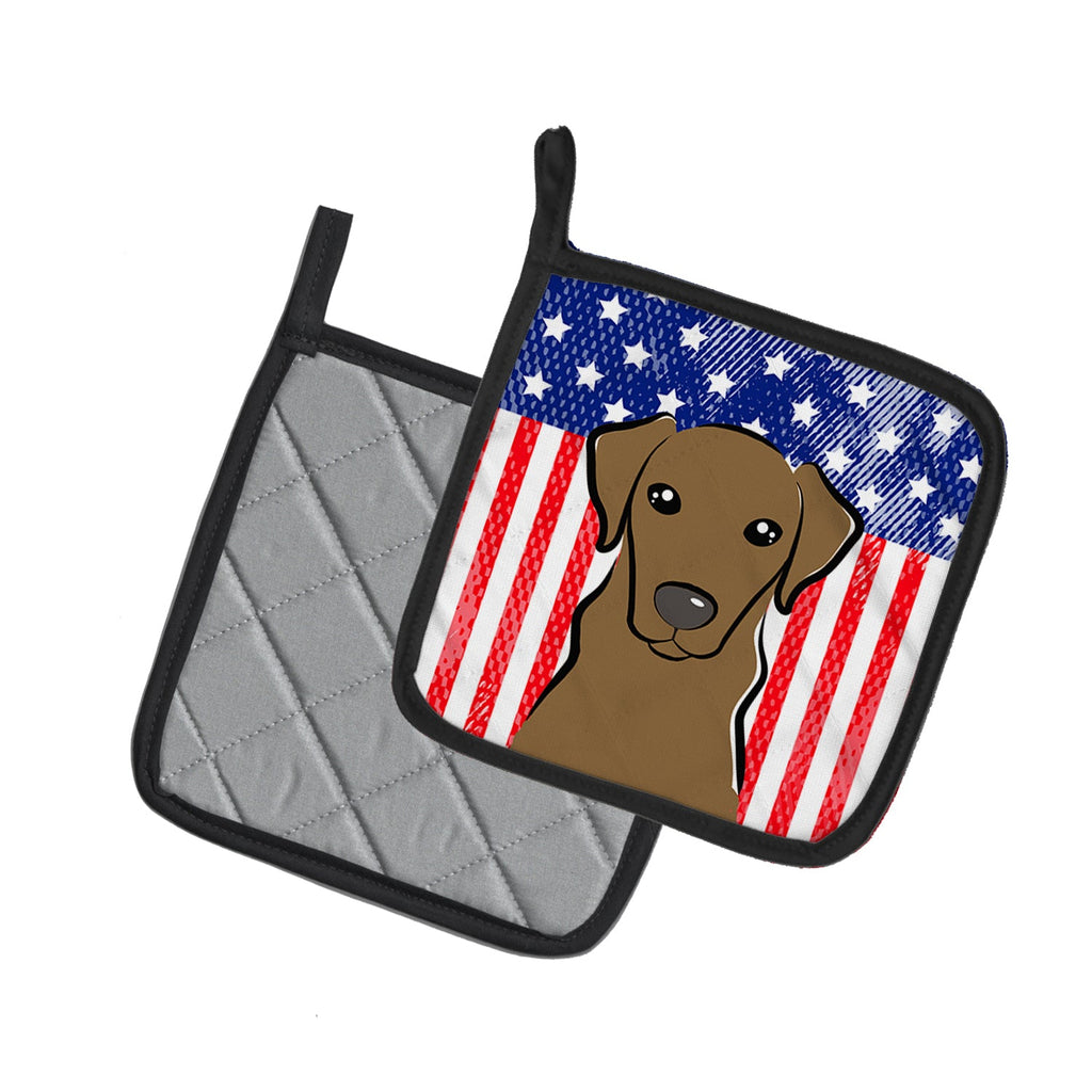 American Flag and Chocolate Labrador Pot Holder Set of 2 Heat Resistant Quilted Hot Pads 7.5 x 7.5 Inch, Insulated Kitchen Trivets for Cooking & Baking