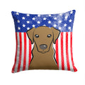 American Flag and Chocolate Labrador Decorative Throw Pillow 14x14 Indoor Outdoor Accent Cushion, Fabric Cover with Insert for Sofa, Bed, Porch & Living Room