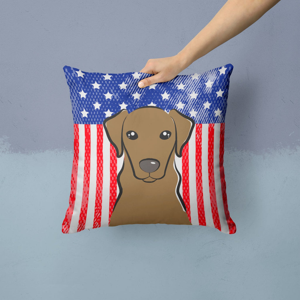 American Flag and Chocolate Labrador Decorative Throw Pillow 14x14 Indoor Outdoor Accent Cushion, Fabric Cover with Insert for Sofa, Bed, Porch & Living Room
