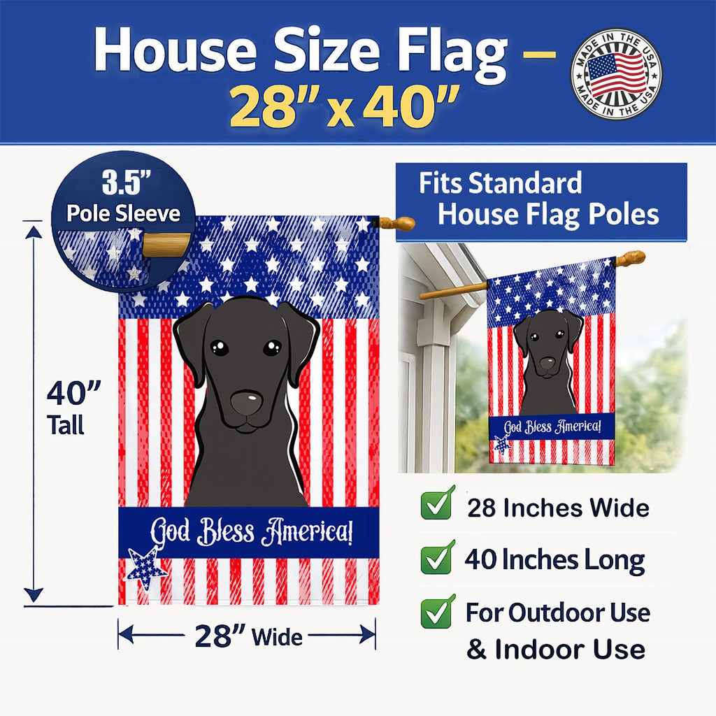 American Flag and Black Labrador House Flag 28x40 Porch Sleeve Pole Decorative Outside Yard Banner Artwork Wall Hanging, Polyester