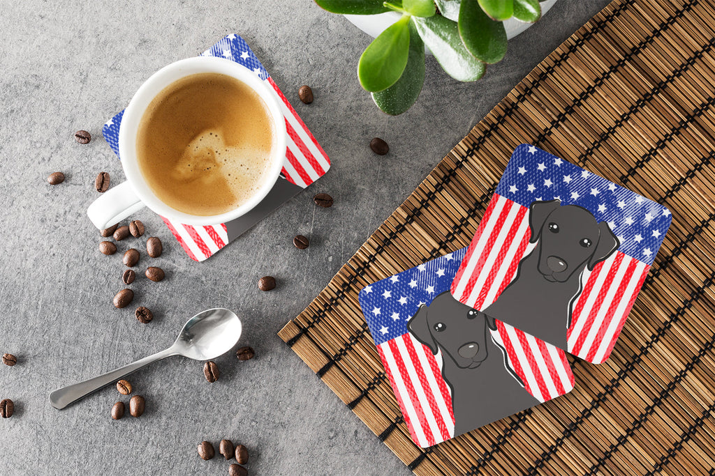 American Flag and Black Labrador Foam Coasters Set of 4 Cup Coasters for Indoor Outdoor, Tabletop Protection, Anti Slip, Mouse pad Material