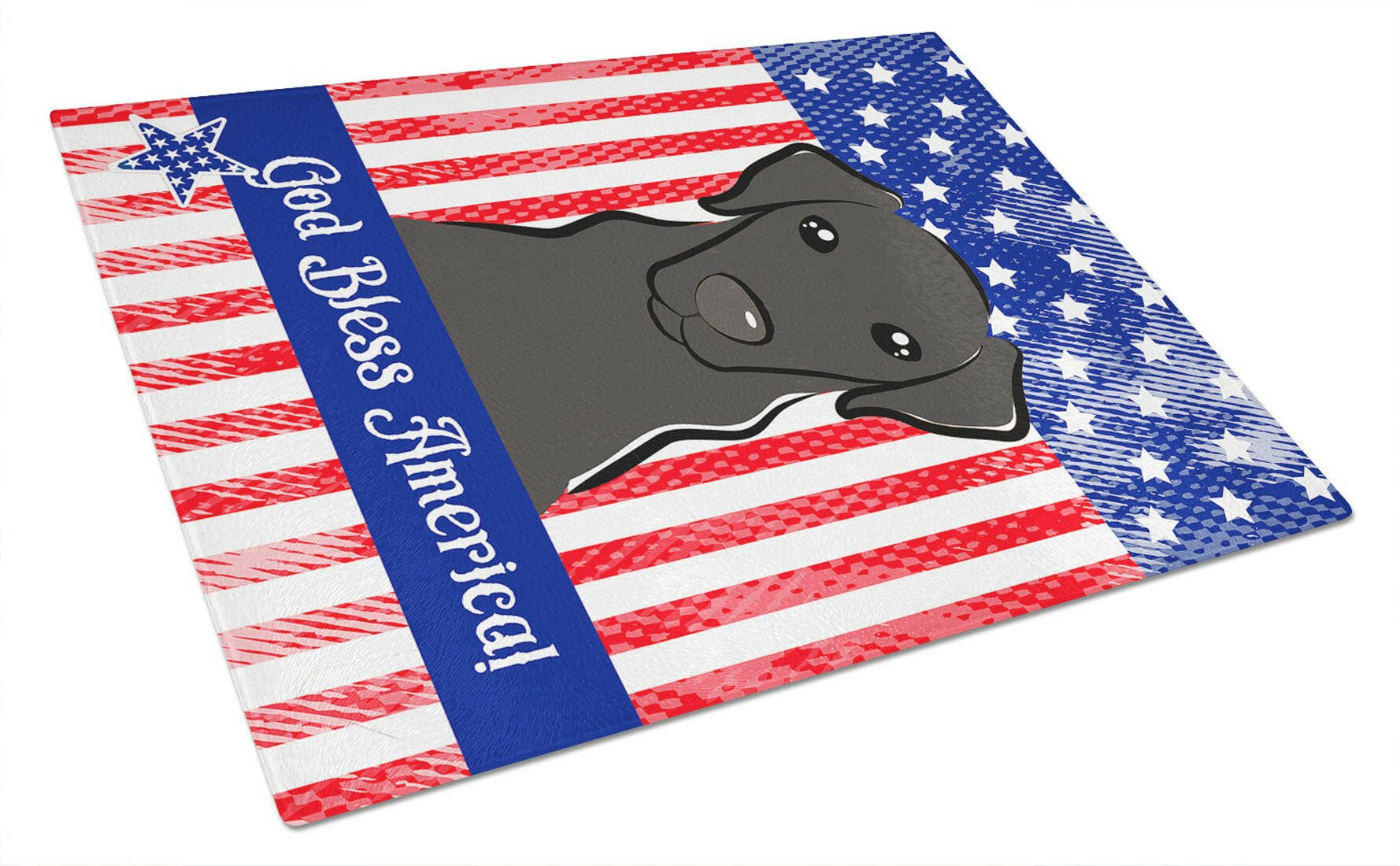 American Flag and Black Labrador Cutting Board Tempered Glass Kitchen Cutting Surface, Heat Resistant Chopping, Non-Slip Feet, Food Prep & Serving