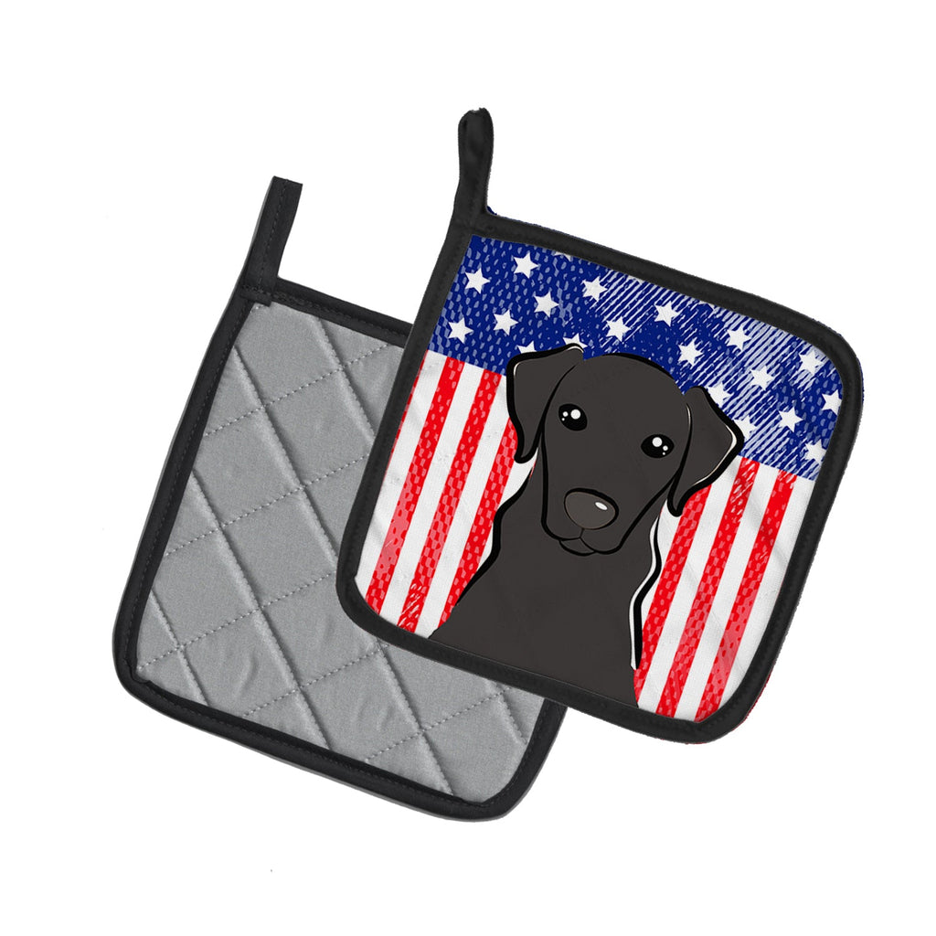 American Flag and Black Labrador Pot Holder Set of 2 Heat Resistant Quilted Hot Pads 7.5 x 7.5 Inch, Insulated Kitchen Trivets for Cooking & Baking