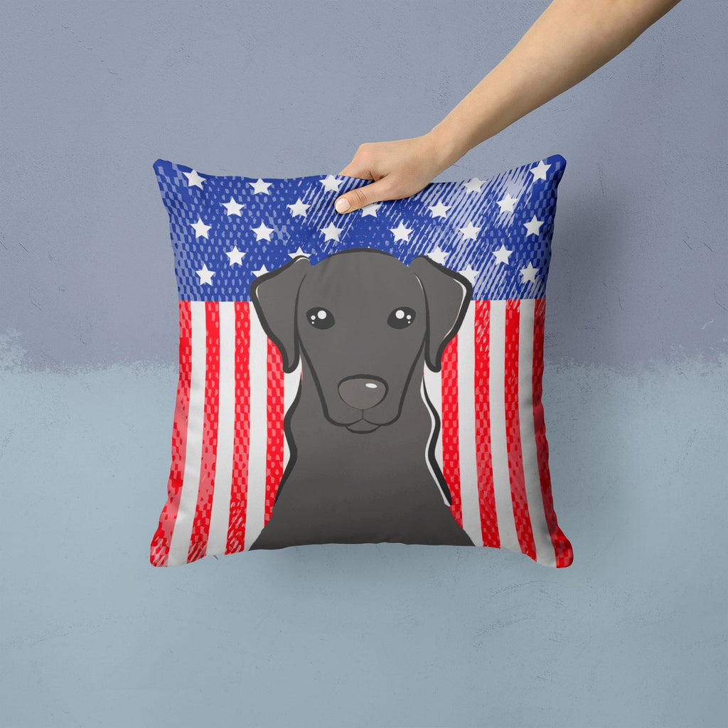 American Flag and Black Labrador Decorative Throw Pillow 14x14 Indoor Outdoor Accent Cushion, Fabric Cover with Insert for Sofa, Bed, Porch & Living Room