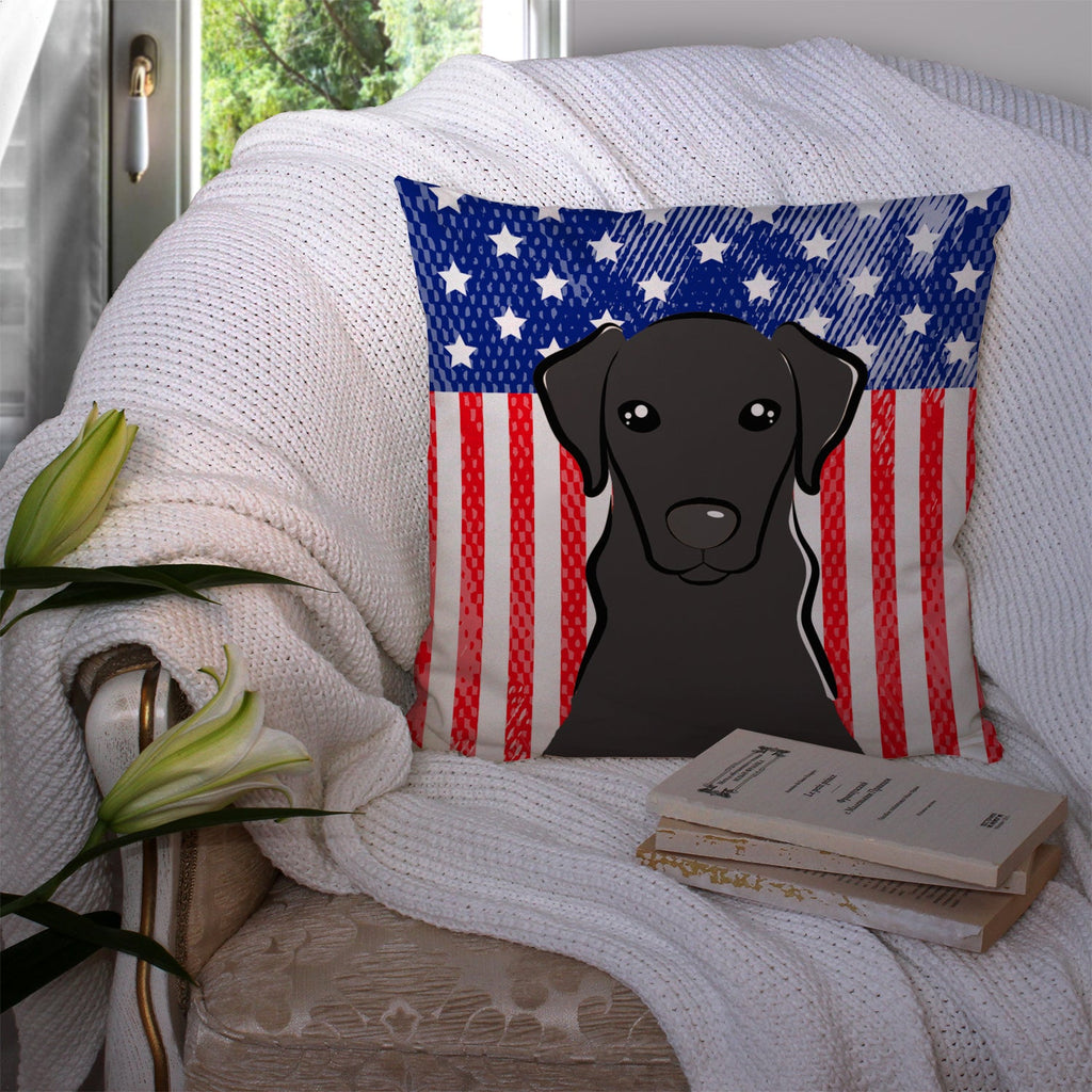American Flag and Black Labrador Decorative Throw Pillow 14x14 Indoor Outdoor Accent Cushion, Fabric Cover with Insert for Sofa, Bed, Porch & Living Room
