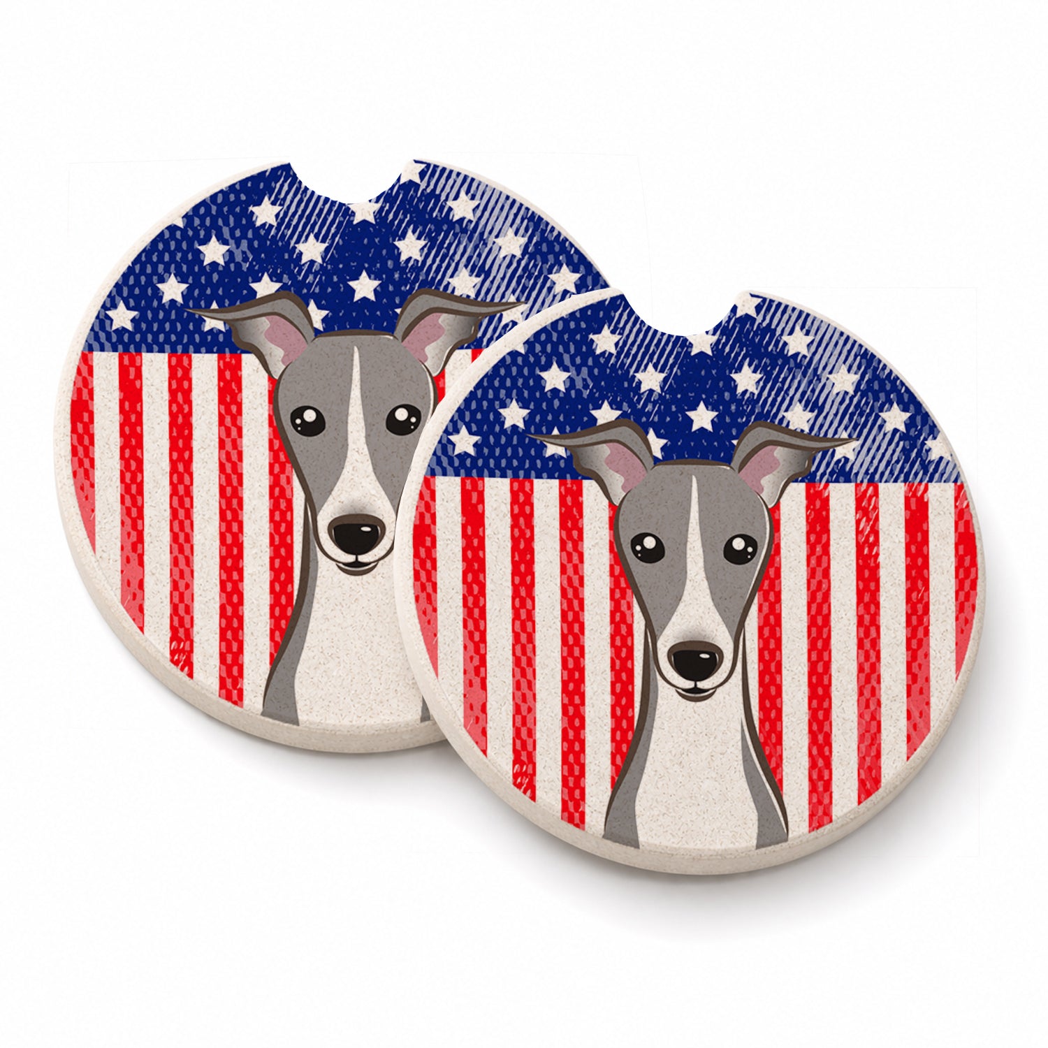 American Flag and Italian Greyhound Set of 2 Cup Holder Car Coasters Absorbent Round Sandstone Coasters Gifts for Men or Women, 2.5, Multicolor
