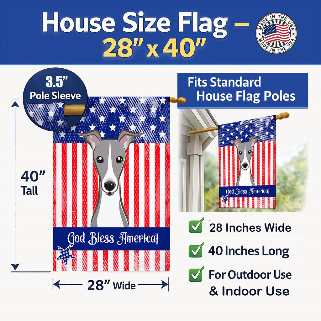 American Flag and Italian Greyhound House Flag 28x40 Porch Sleeve Pole Decorative Outside Yard Banner Artwork Wall Hanging, Polyester