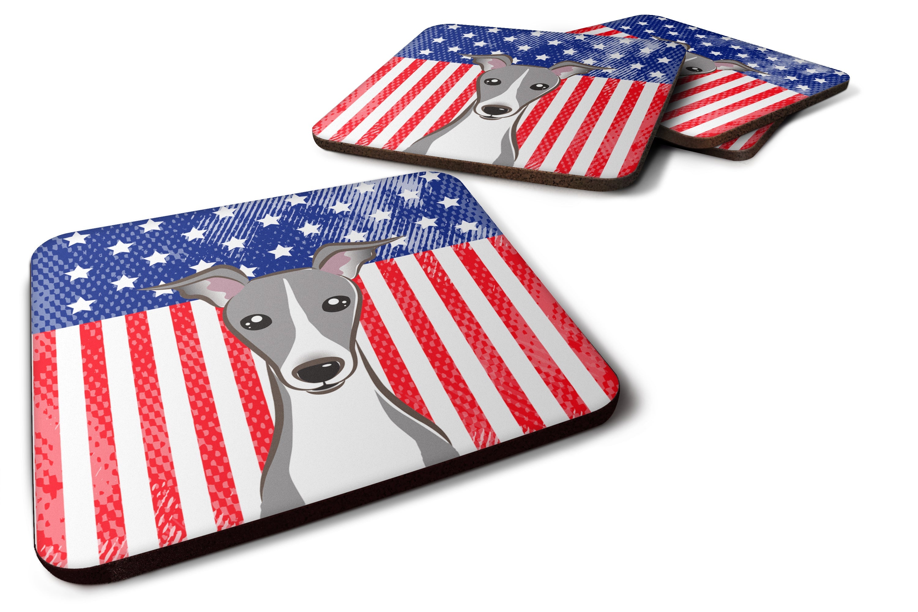 American Flag and Italian Greyhound Foam Coasters Set of 4 Cup Coasters for Indoor Outdoor, Tabletop Protection, Anti Slip, Mouse pad Material