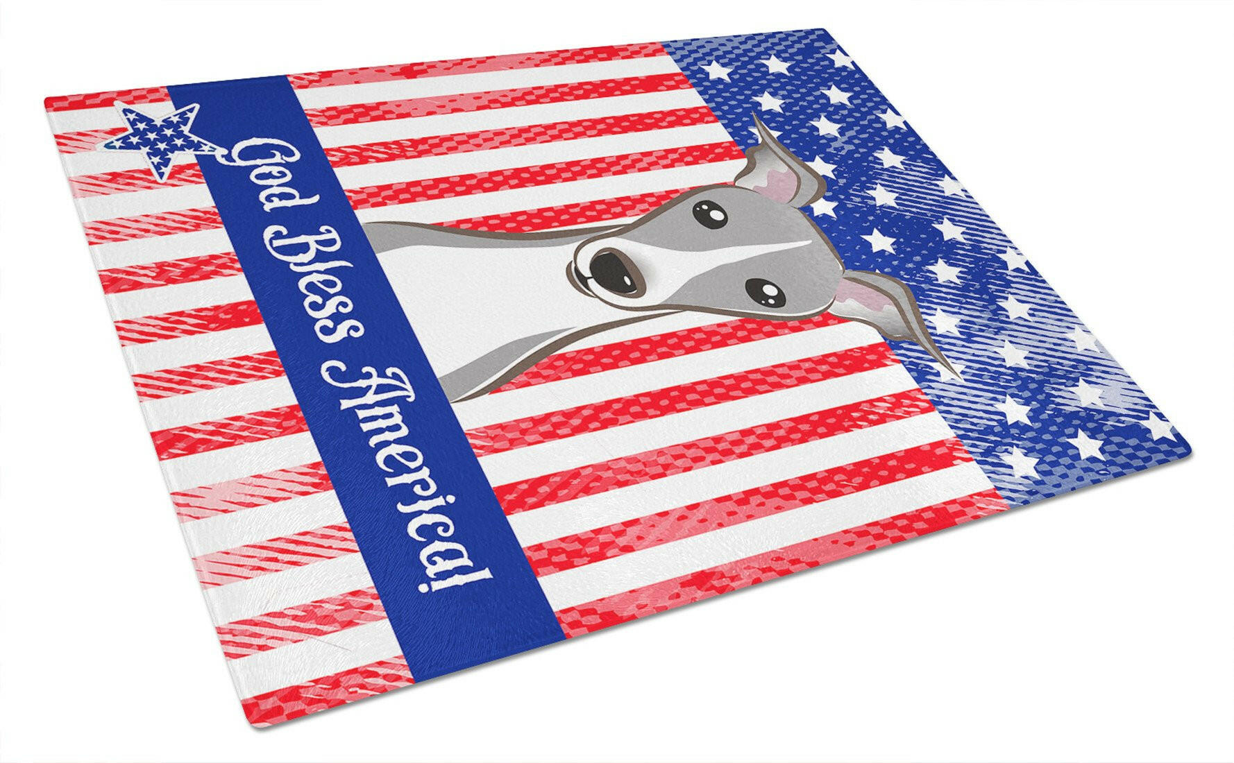 American Flag and Italian Greyhound Cutting Board Tempered Glass Kitchen Cutting Surface, Heat Resistant Chopping, Non-Slip Feet, Food Prep & Serving