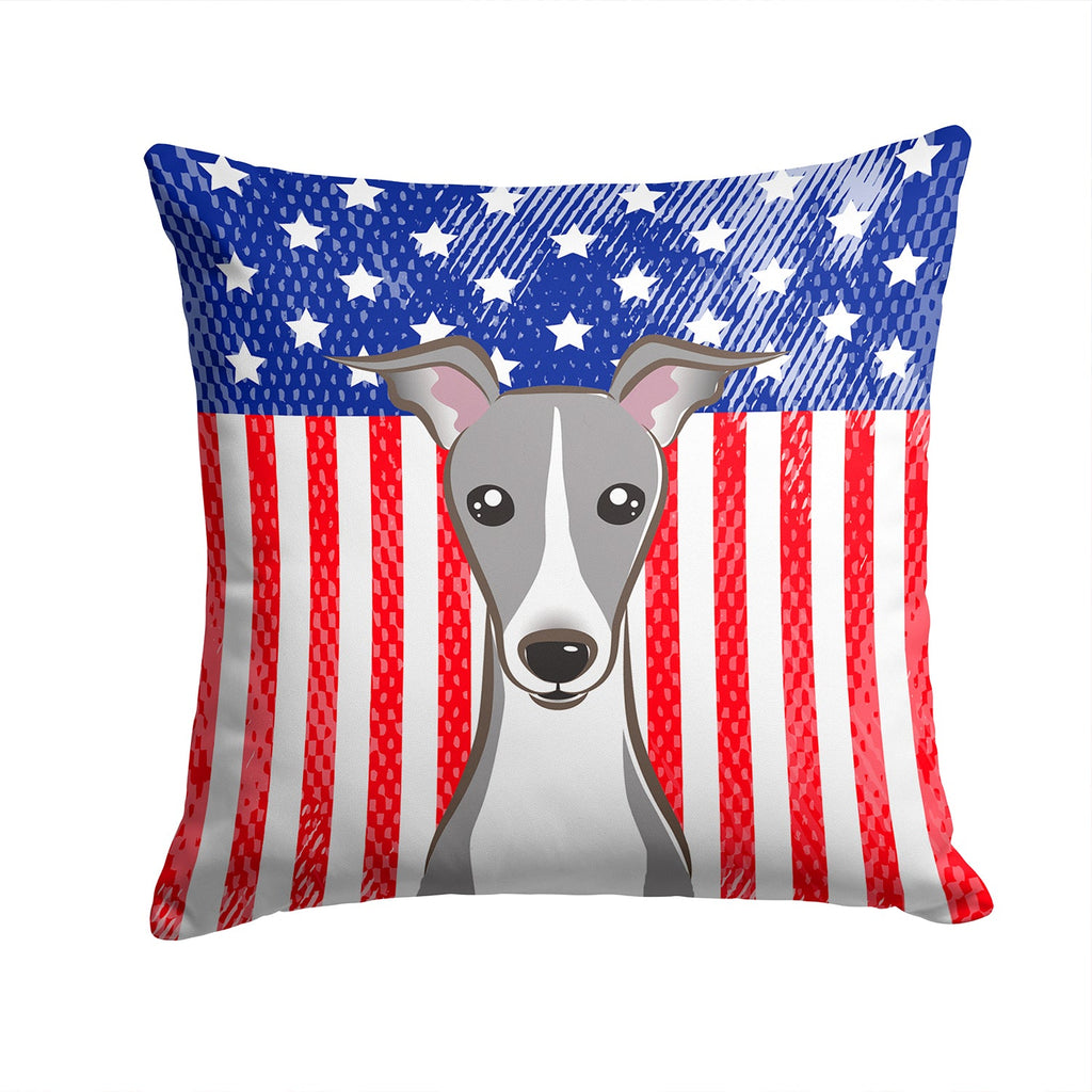American Flag and Italian Greyhound Decorative Throw Pillow 14x14 Indoor Outdoor Accent Cushion, Fabric Cover with Insert for Sofa, Bed, Porch & Living Room