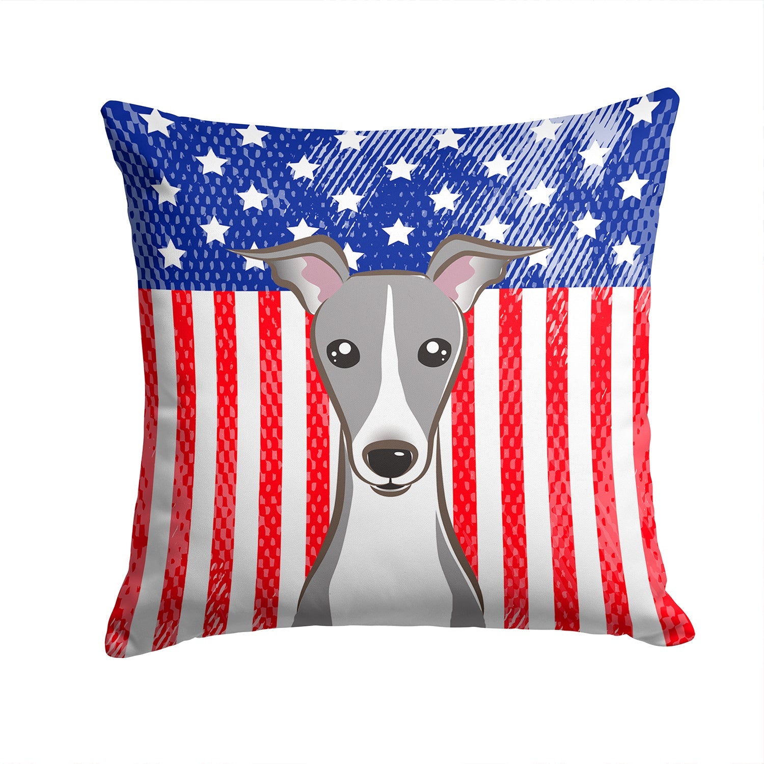 American Flag and Italian Greyhound Decorative Throw Pillow 14x14 Indoor Outdoor Accent Cushion, Fabric Cover with Insert for Sofa, Bed, Porch & Living Room