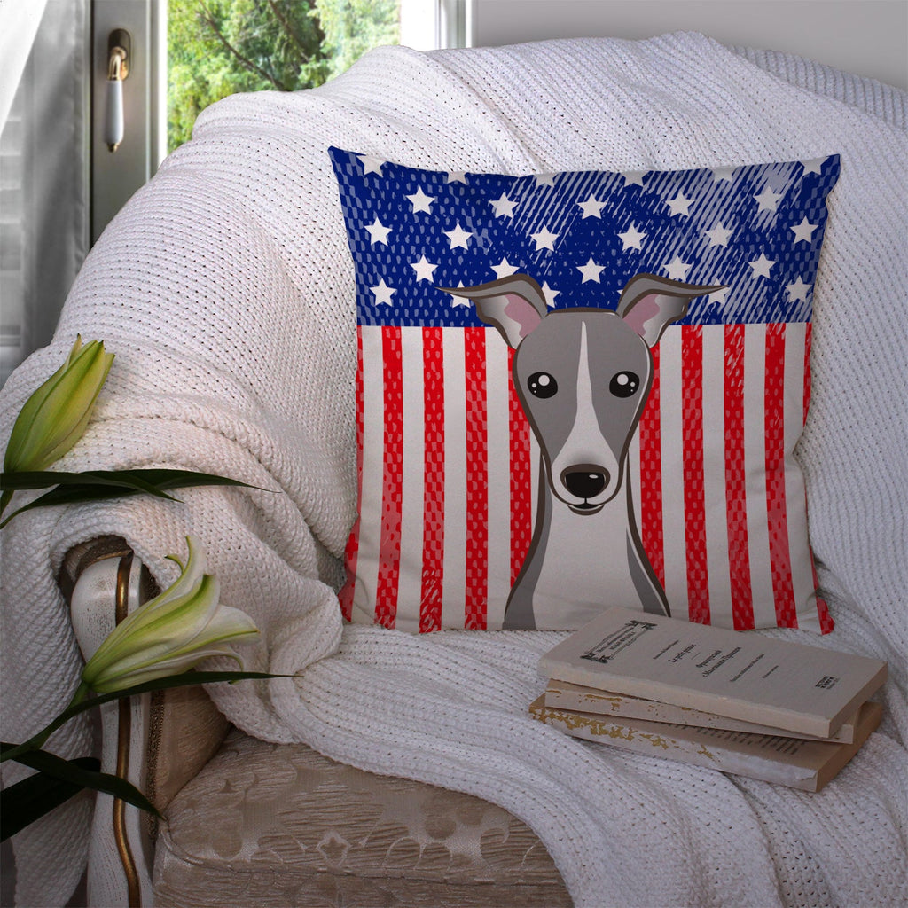 American Flag and Italian Greyhound Decorative Throw Pillow 14x14 Indoor Outdoor Accent Cushion, Fabric Cover with Insert for Sofa, Bed, Porch & Living Room