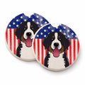 American Flag and Bernese Mountain Dog Set of 2 Cup Holder Car Coasters Absorbent Round Sandstone Coasters Gifts for Men or Women, 2.5, Multicolor