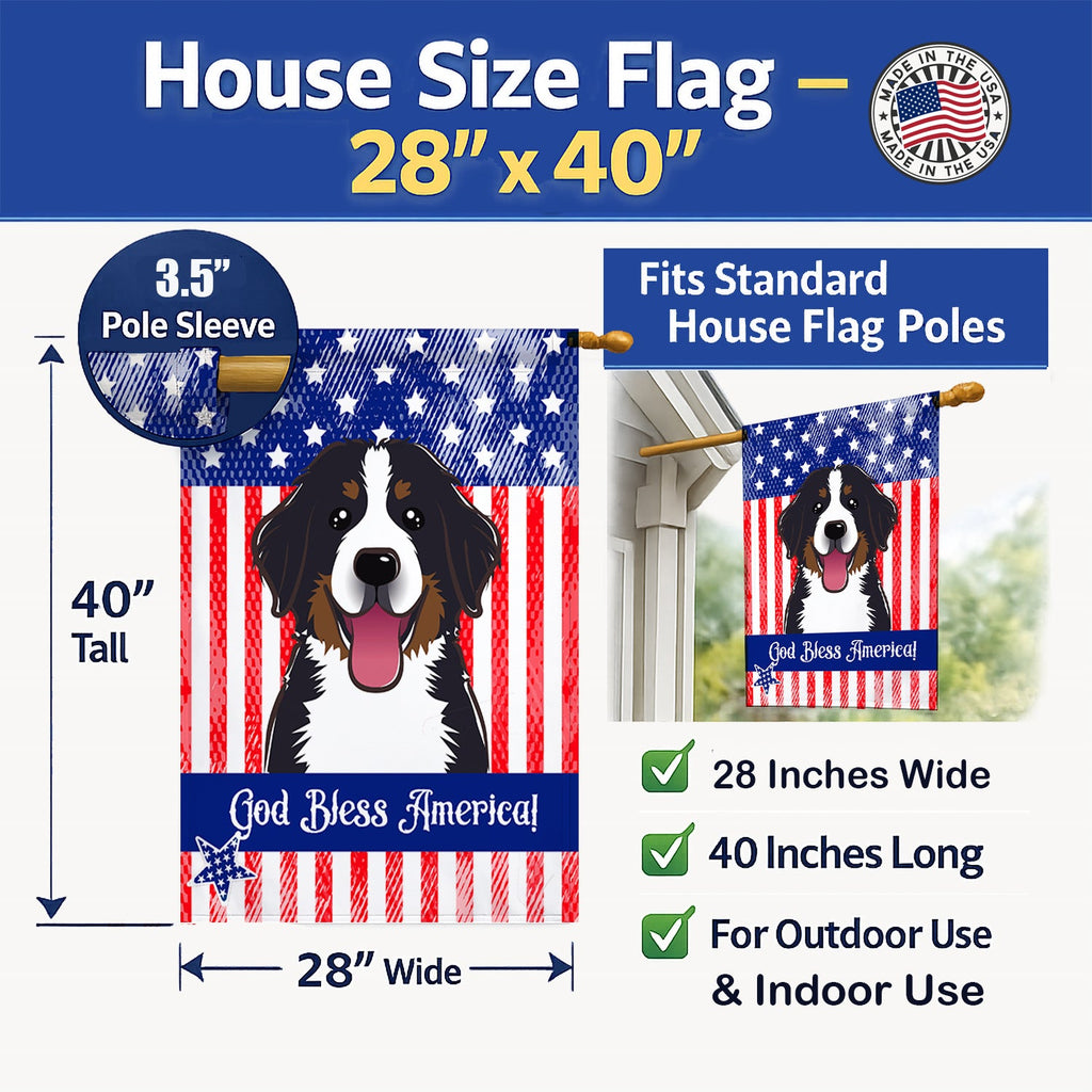 American Flag and Bernese Mountain Dog House Flag 28x40 Porch Sleeve Pole Decorative Outside Yard Banner Artwork Wall Hanging, Polyester