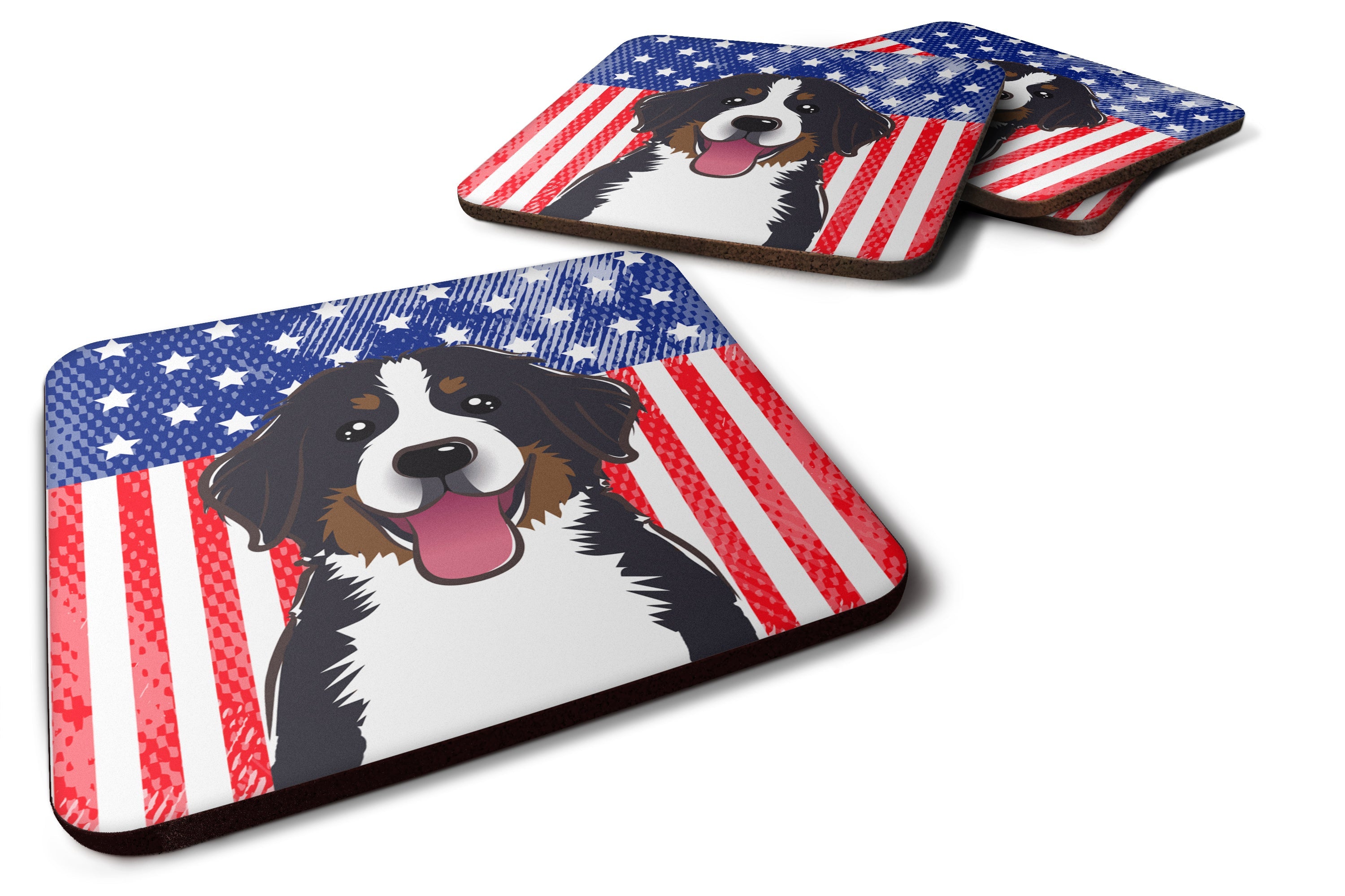 American Flag and Bernese Mountain Dog Foam Coasters Set of 4 Cup Coasters for Indoor Outdoor, Tabletop Protection, Anti Slip, Mouse pad Material