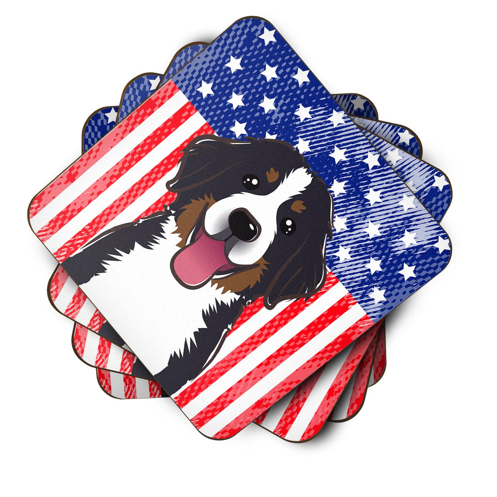 American Flag and Bernese Mountain Dog Foam Coasters Set of 4 Cup Coasters for Indoor Outdoor, Tabletop Protection, Anti Slip, Mouse pad Material
