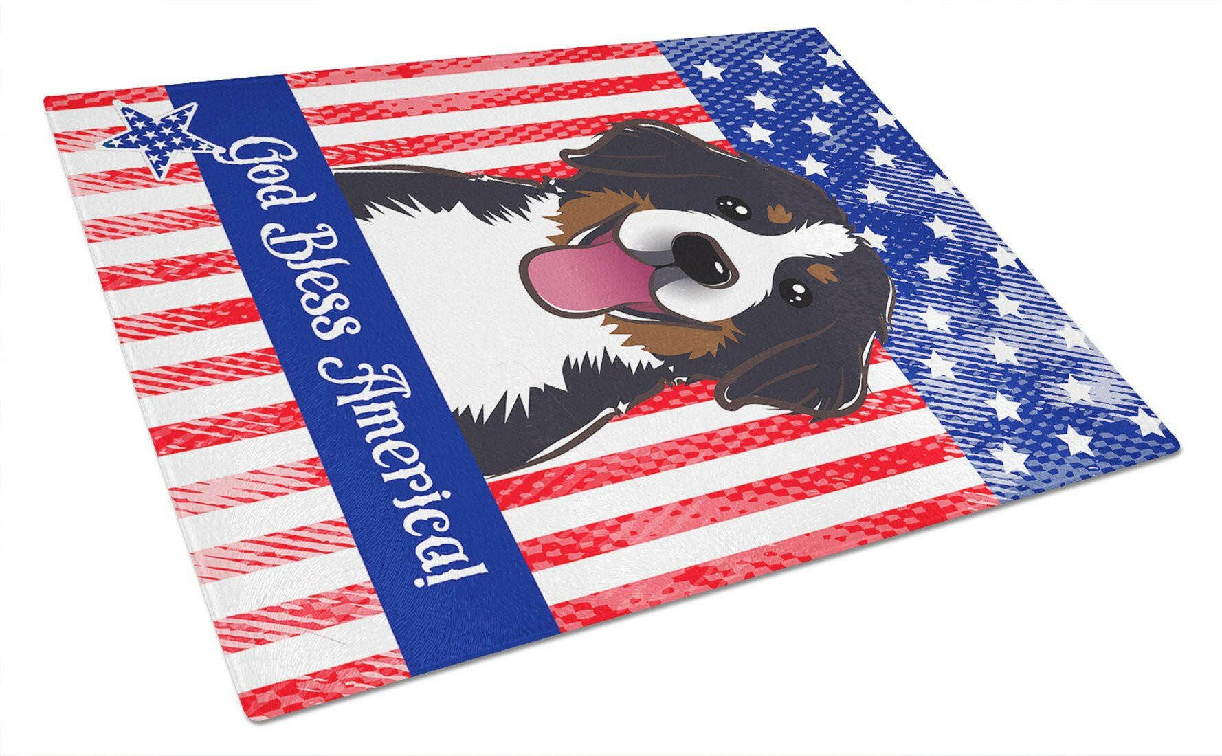 American Flag and Bernese Mountain Dog Cutting Board Tempered Glass Kitchen Cutting Surface, Heat Resistant Chopping, Non-Slip Feet, Food Prep & Serving
