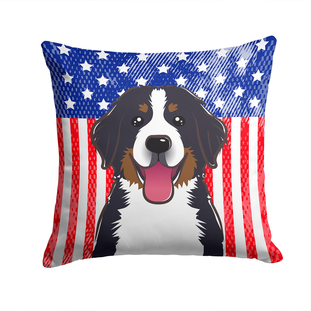 American Flag and Bernese Mountain Dog Decorative Throw Pillow 14x14 Indoor Outdoor Accent Cushion, Fabric Cover with Insert for Sofa, Bed, Porch & Living Room
