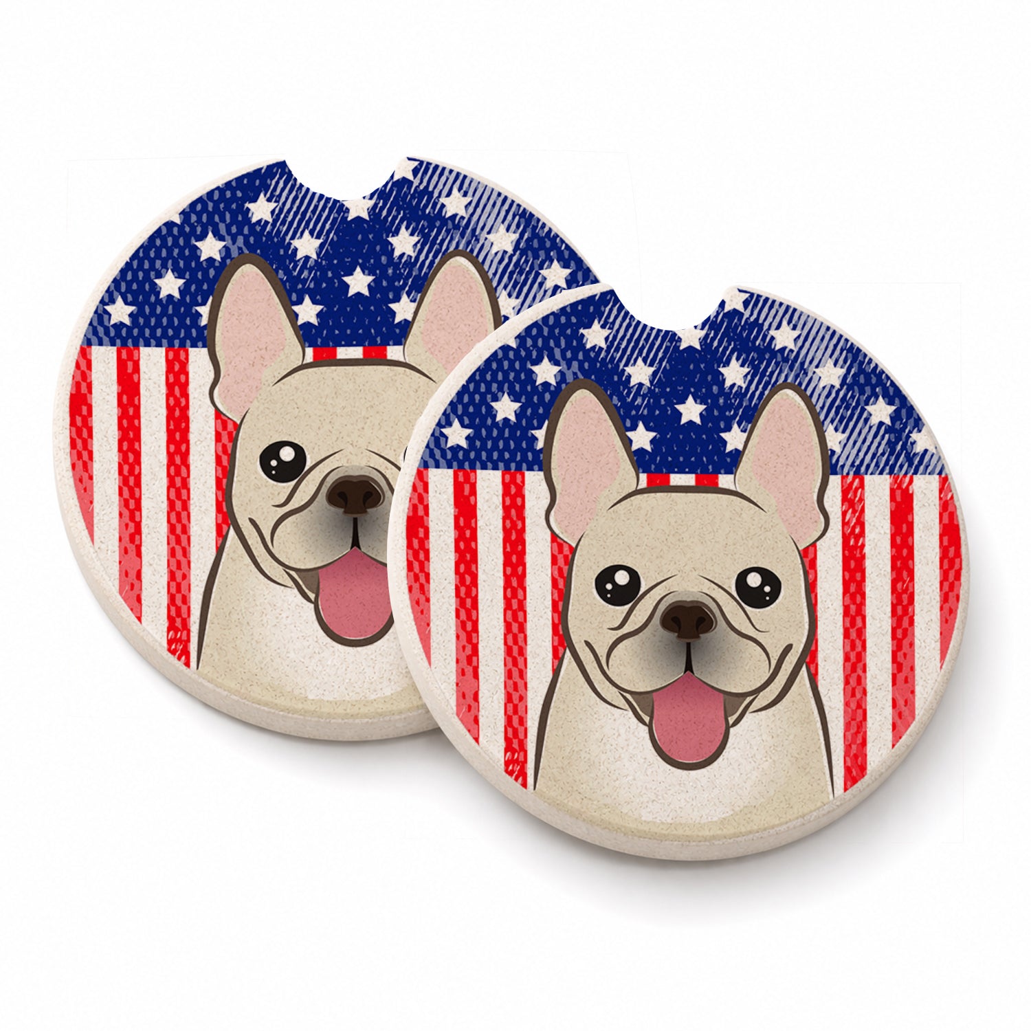 American Flag and French Bulldog Set of 2 Cup Holder Car Coasters Absorbent Round Sandstone Coasters Gifts for Men or Women, 2.5, Multicolor