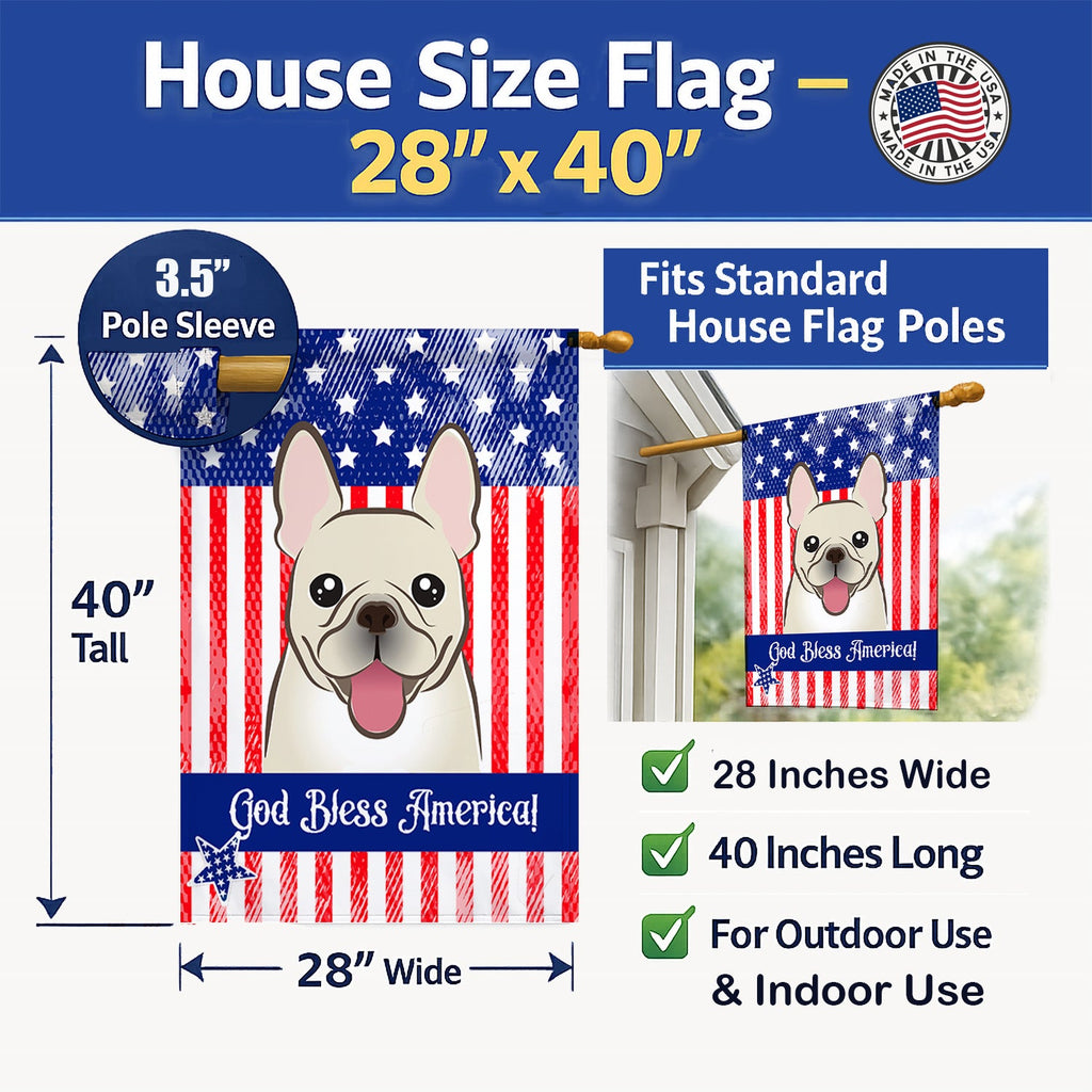 American Flag and French Bulldog House Flag 28x40 Porch Sleeve Pole Decorative Outside Yard Banner Artwork Wall Hanging, Polyester