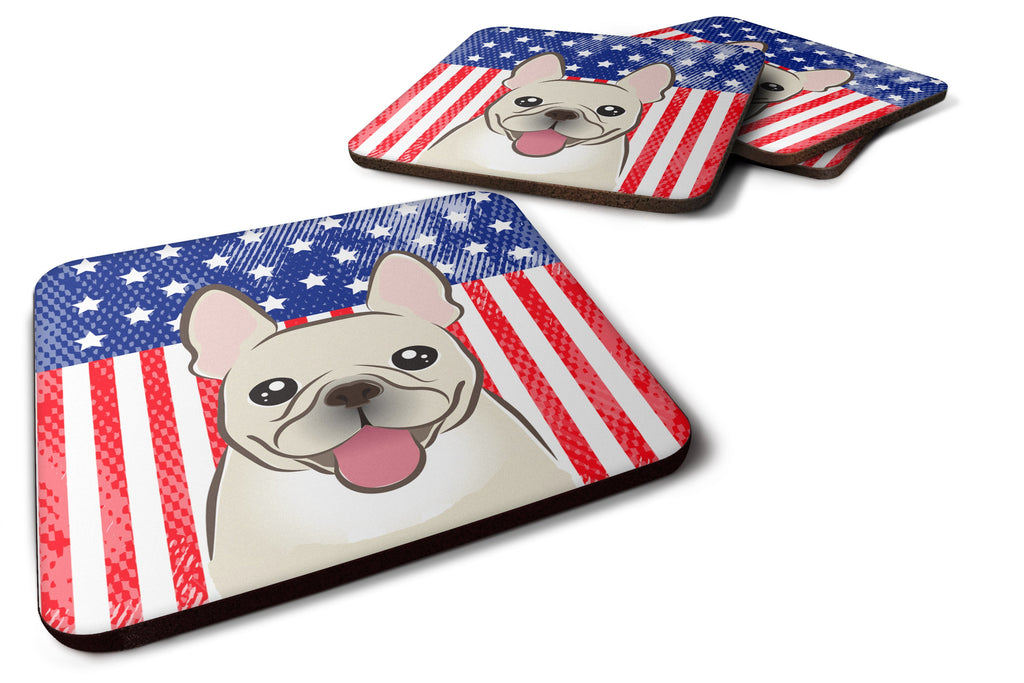 American Flag and French Bulldog Foam Coasters Set of 4 Cup Coasters for Indoor Outdoor, Tabletop Protection, Anti Slip, Mouse pad Material
