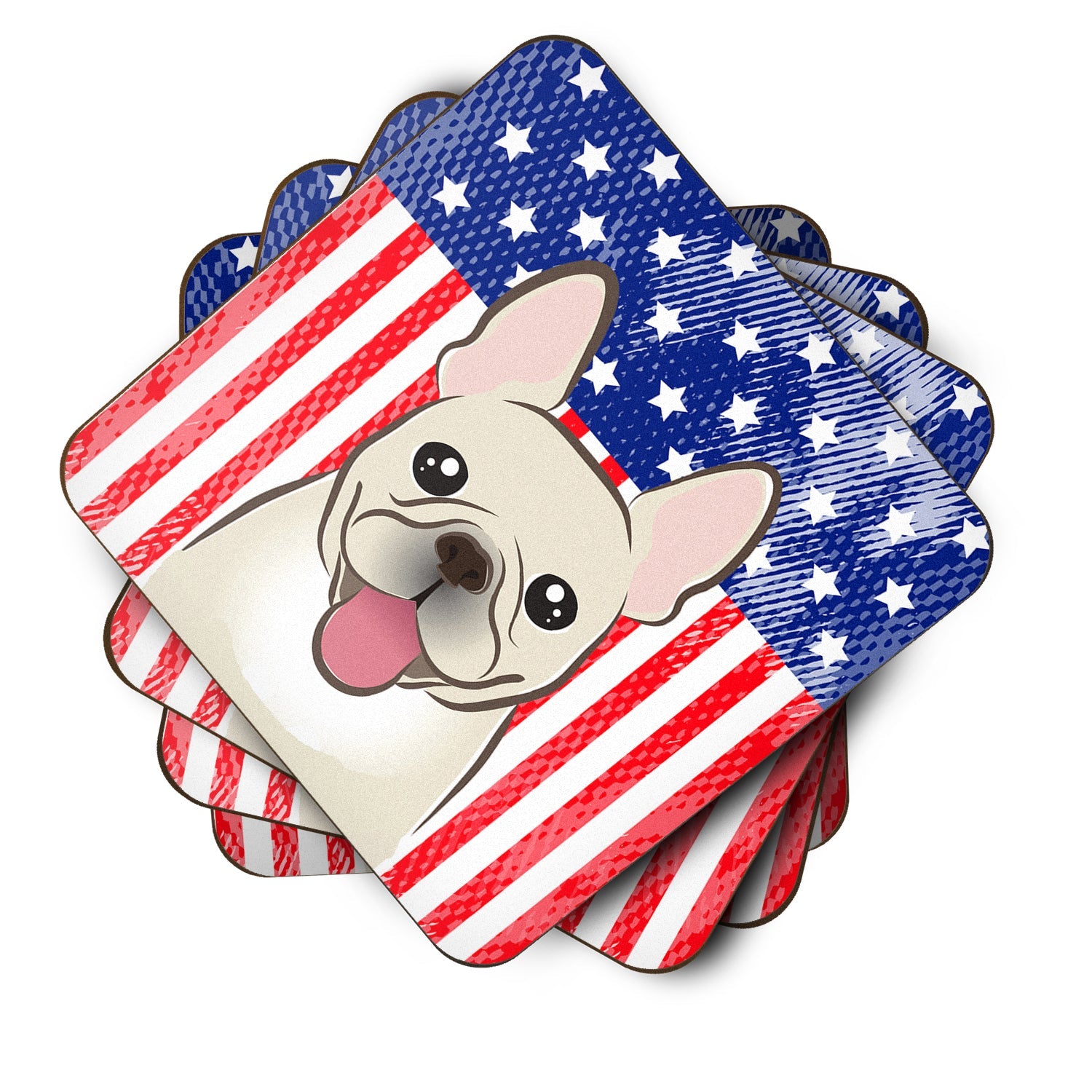 American Flag and French Bulldog Foam Coasters Set of 4 Cup Coasters for Indoor Outdoor, Tabletop Protection, Anti Slip, Mouse pad Material