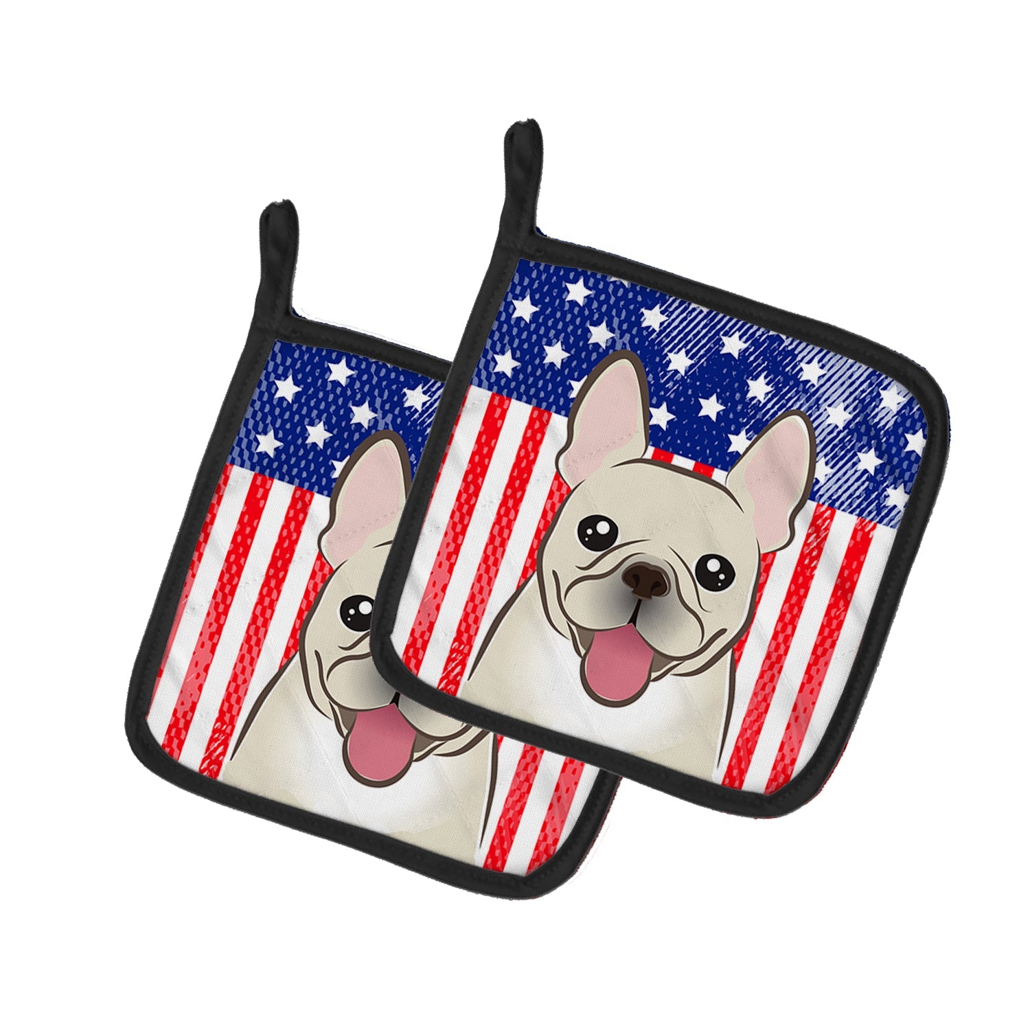 American Flag and French Bulldog Pot Holder Set of 2 Heat Resistant Quilted Hot Pads 7.5 x 7.5 Inch, Insulated Kitchen Trivets for Cooking & Baking