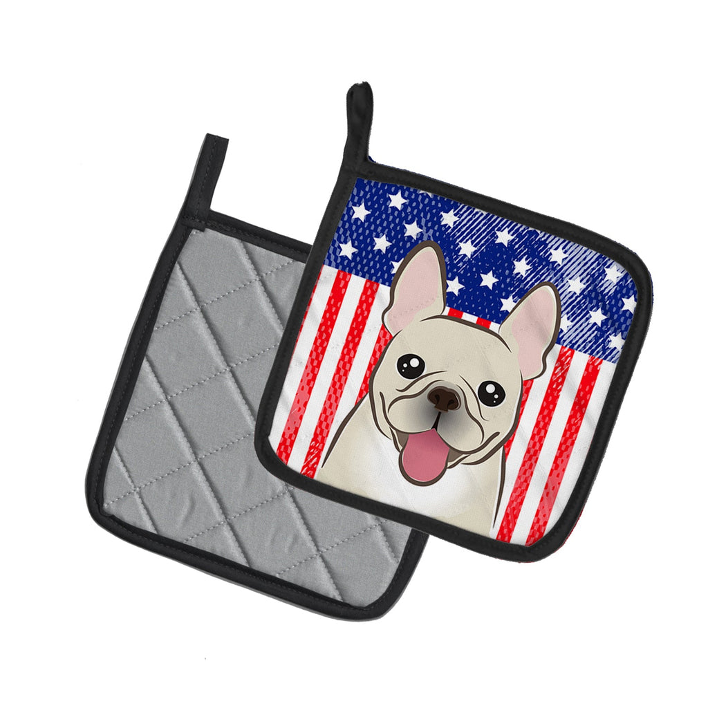 American Flag and French Bulldog Pot Holder Set of 2 Heat Resistant Quilted Hot Pads 7.5 x 7.5 Inch, Insulated Kitchen Trivets for Cooking & Baking