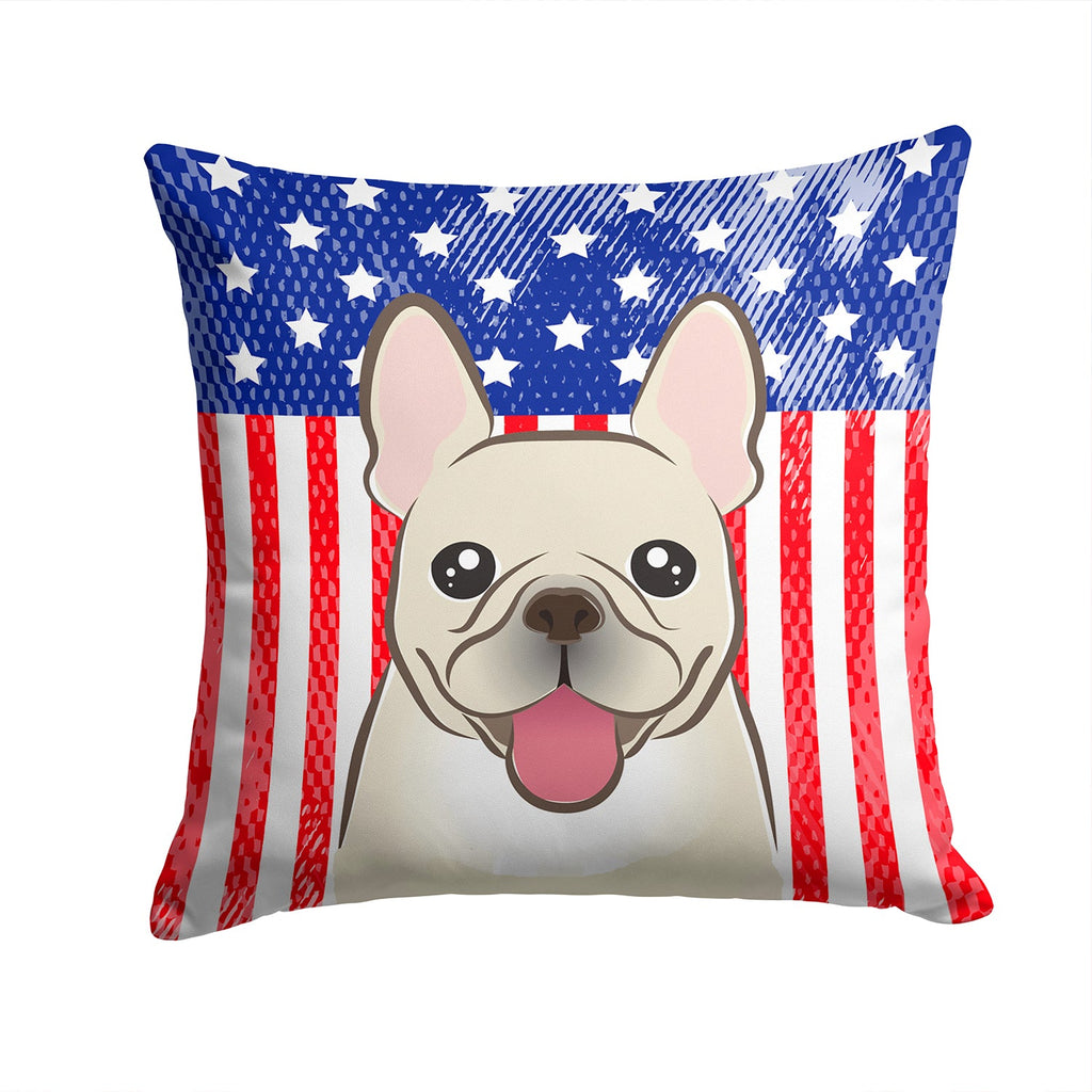American Flag and French Bulldog Decorative Throw Pillow 14x14 Indoor Outdoor Accent Cushion, Fabric Cover with Insert for Sofa, Bed, Porch & Living Room
