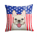 American Flag and French Bulldog Decorative Throw Pillow 14x14 Indoor Outdoor Accent Cushion, Fabric Cover with Insert for Sofa, Bed, Porch & Living Room