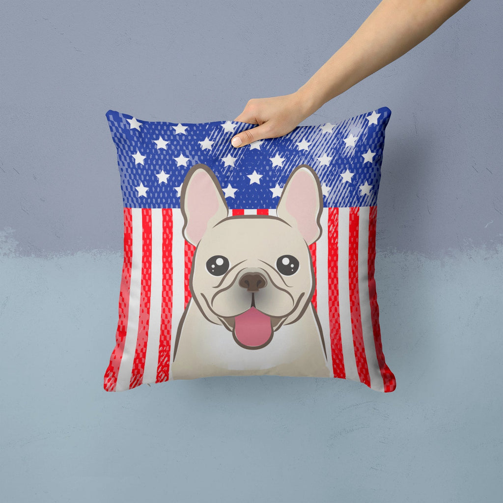 American Flag and French Bulldog Decorative Throw Pillow 14x14 Indoor Outdoor Accent Cushion, Fabric Cover with Insert for Sofa, Bed, Porch & Living Room