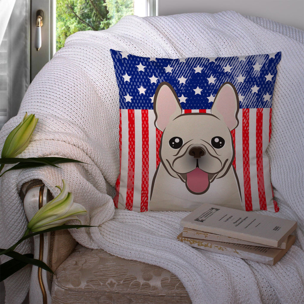 American Flag and French Bulldog Decorative Throw Pillow 14x14 Indoor Outdoor Accent Cushion, Fabric Cover with Insert for Sofa, Bed, Porch & Living Room