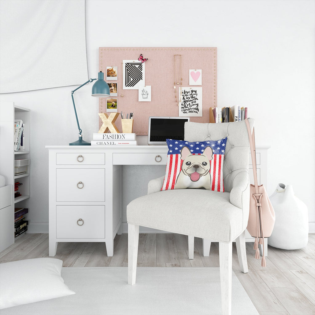 American Flag and French Bulldog Decorative Throw Pillow 14x14 Indoor Outdoor Accent Cushion, Fabric Cover with Insert for Sofa, Bed, Porch & Living Room
