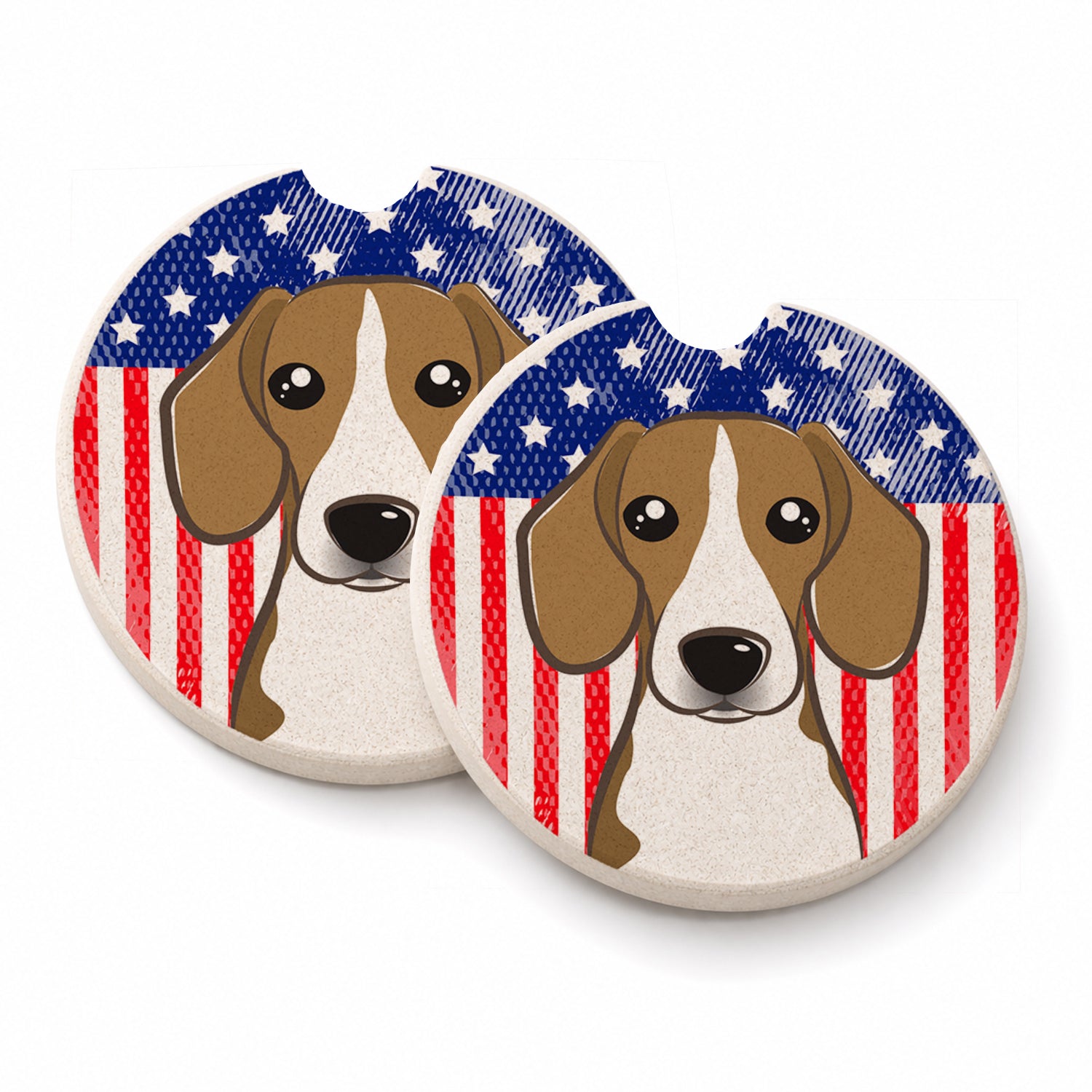 American Flag and Beagle Set of 2 Cup Holder Car Coasters Absorbent Round Sandstone Coasters Gifts for Men or Women, 2.5, Multicolor